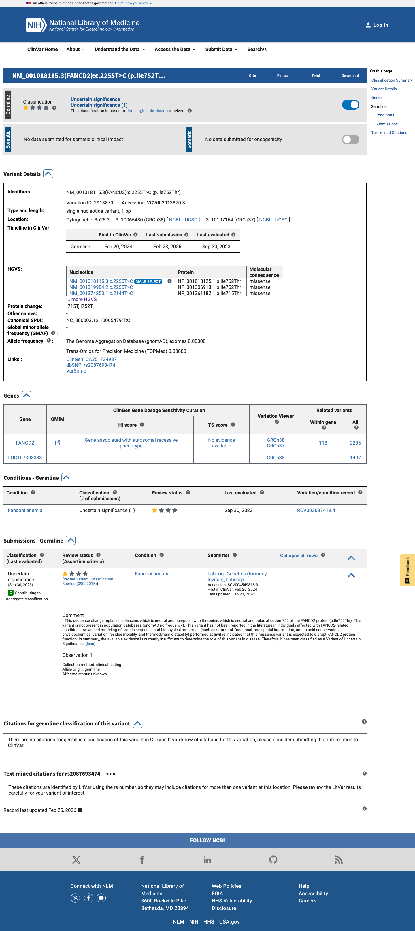 ClinVar screenshot