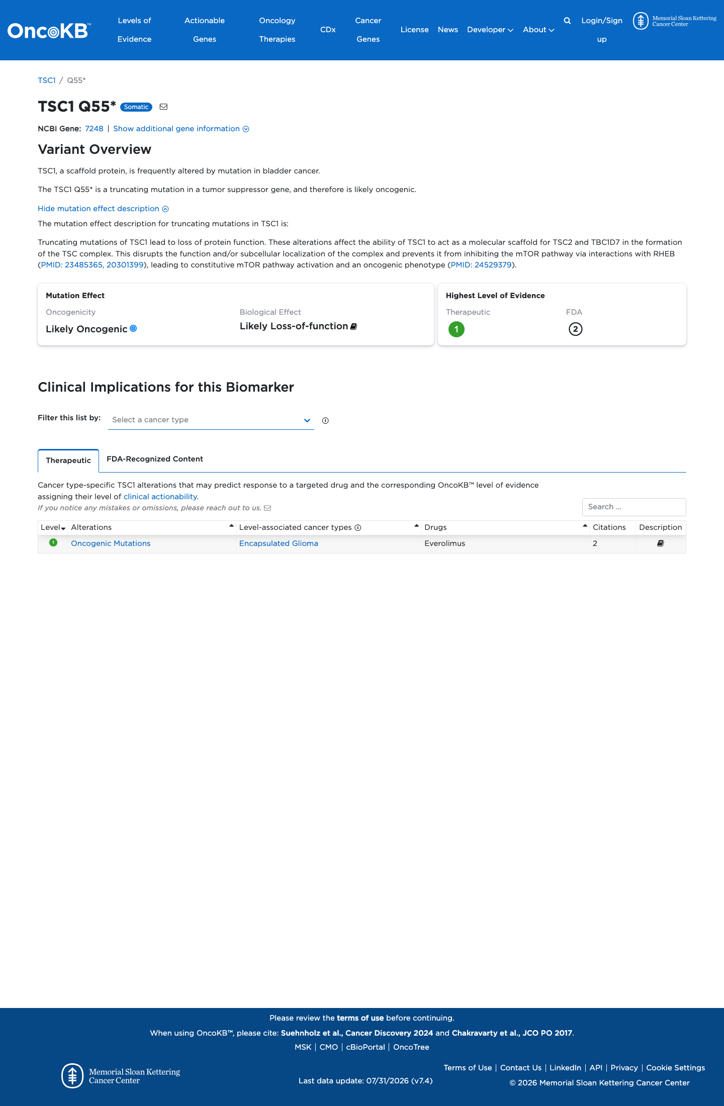 Functional / OncoKB screenshot
