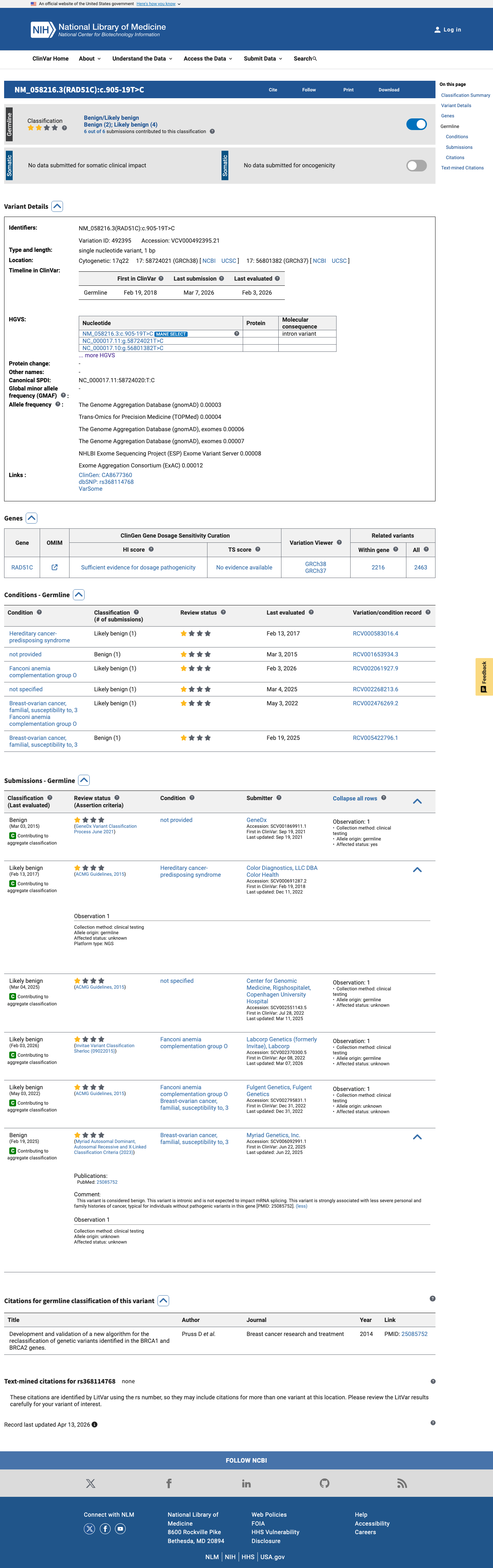 ClinVar screenshot