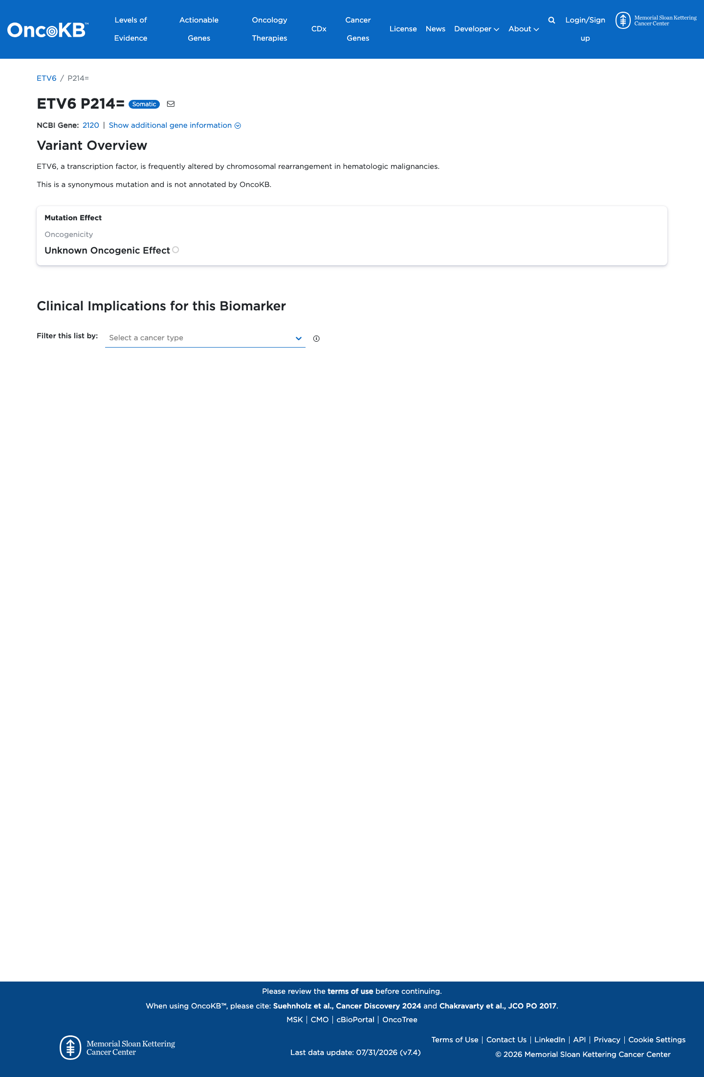 Functional / OncoKB screenshot