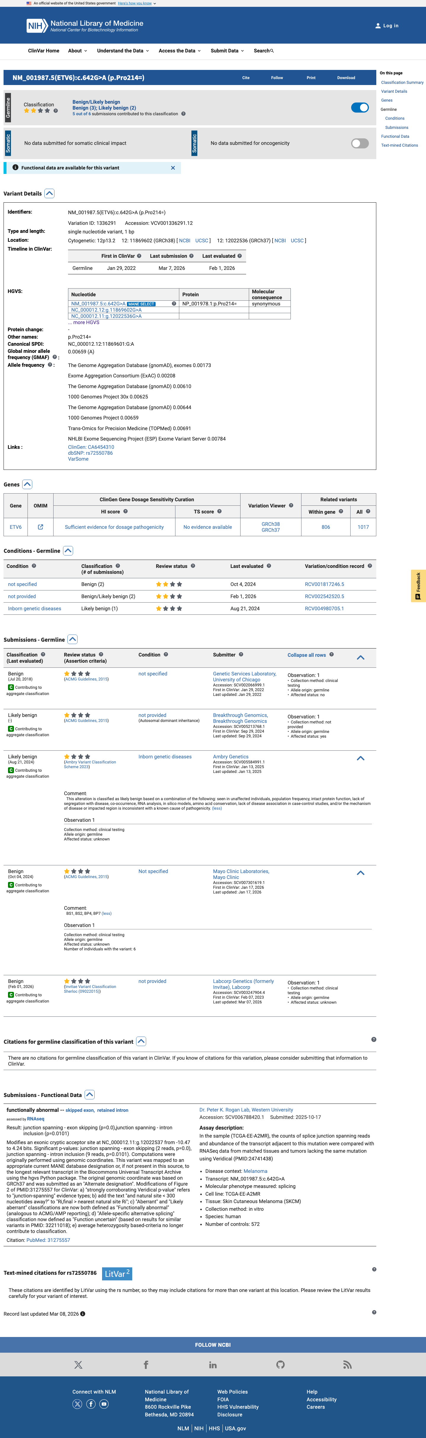 ClinVar screenshot