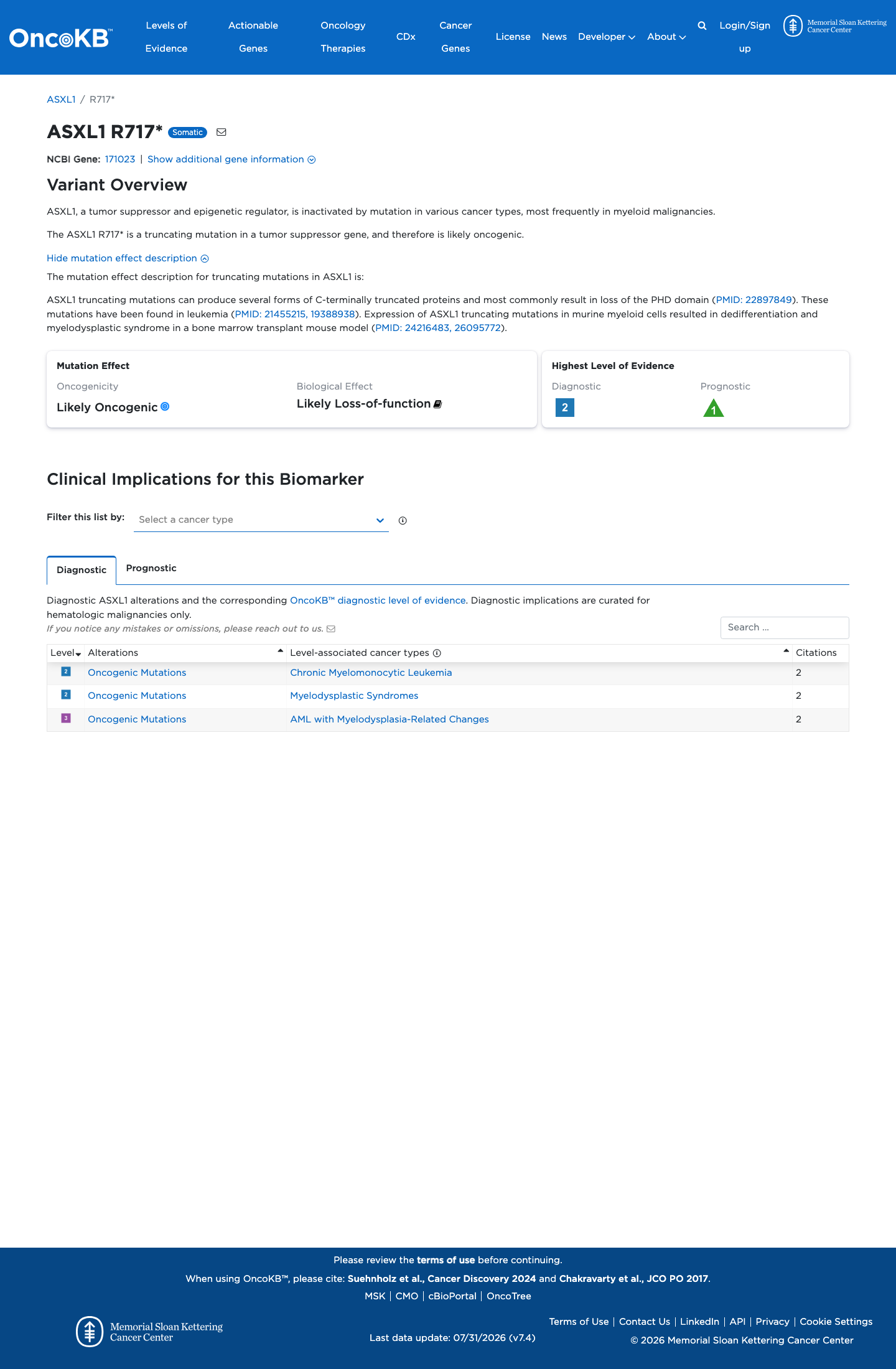 Functional / OncoKB screenshot
