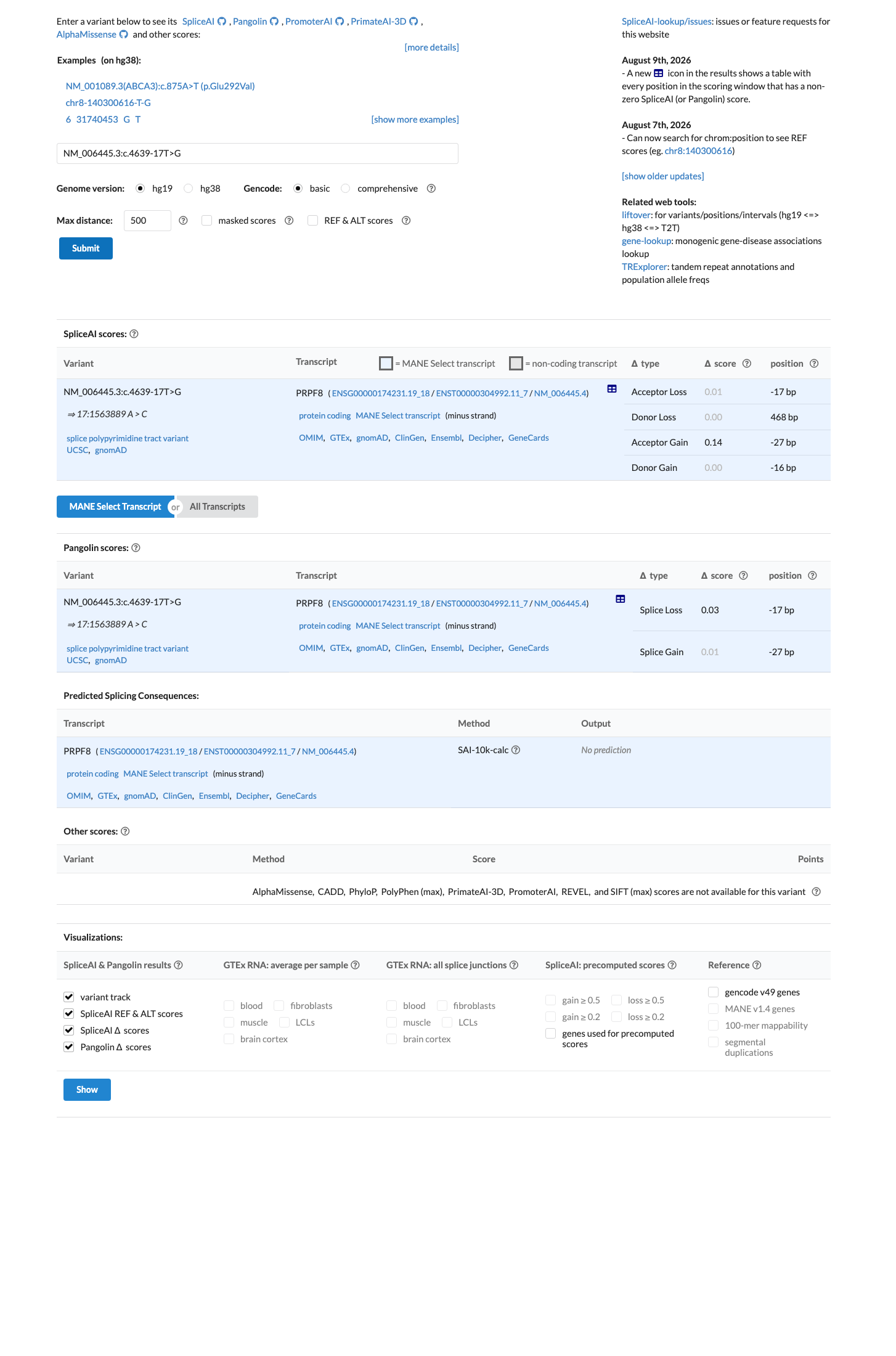 SpliceAI screenshot