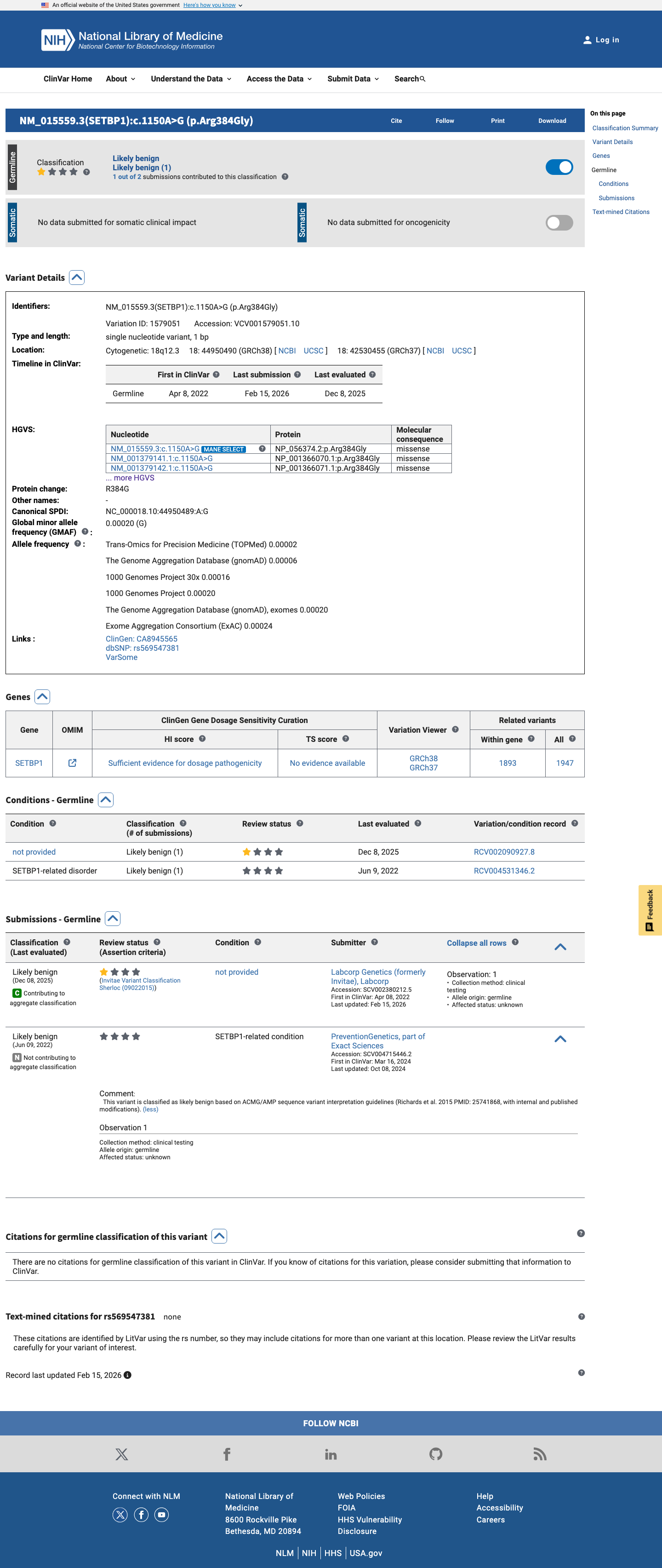 ClinVar screenshot