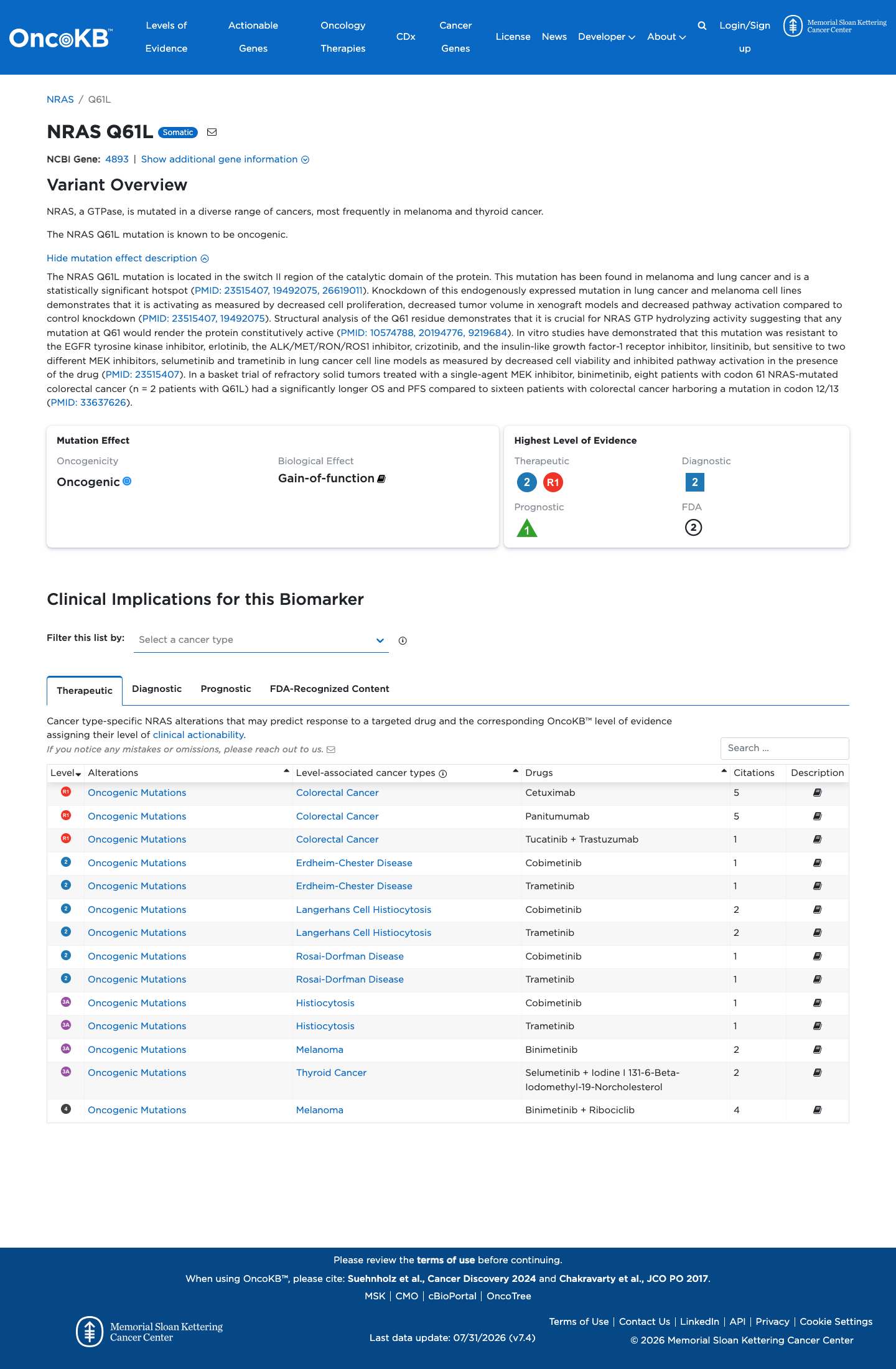 Functional / OncoKB screenshot