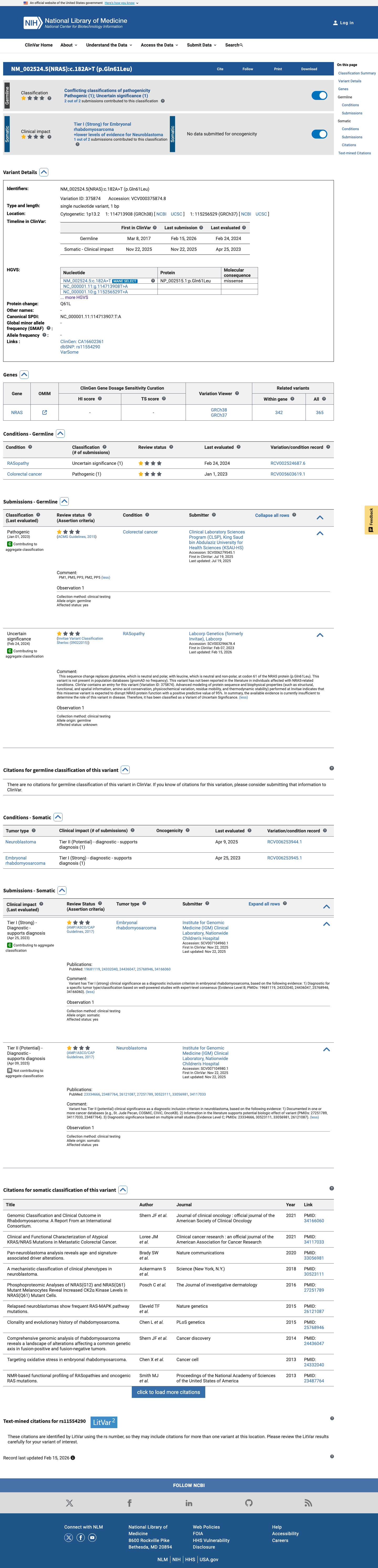 ClinVar screenshot