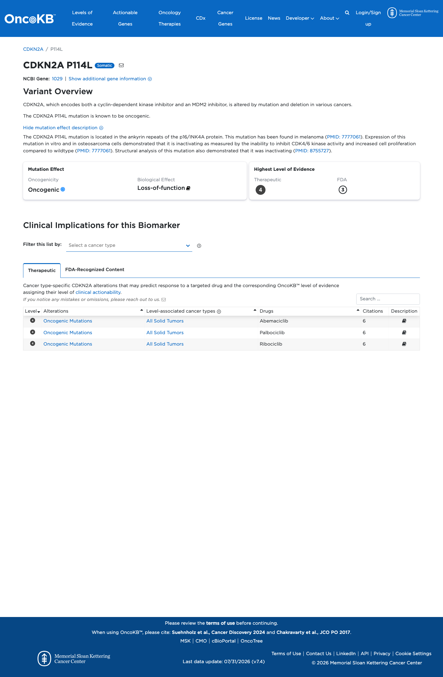 Functional / OncoKB screenshot
