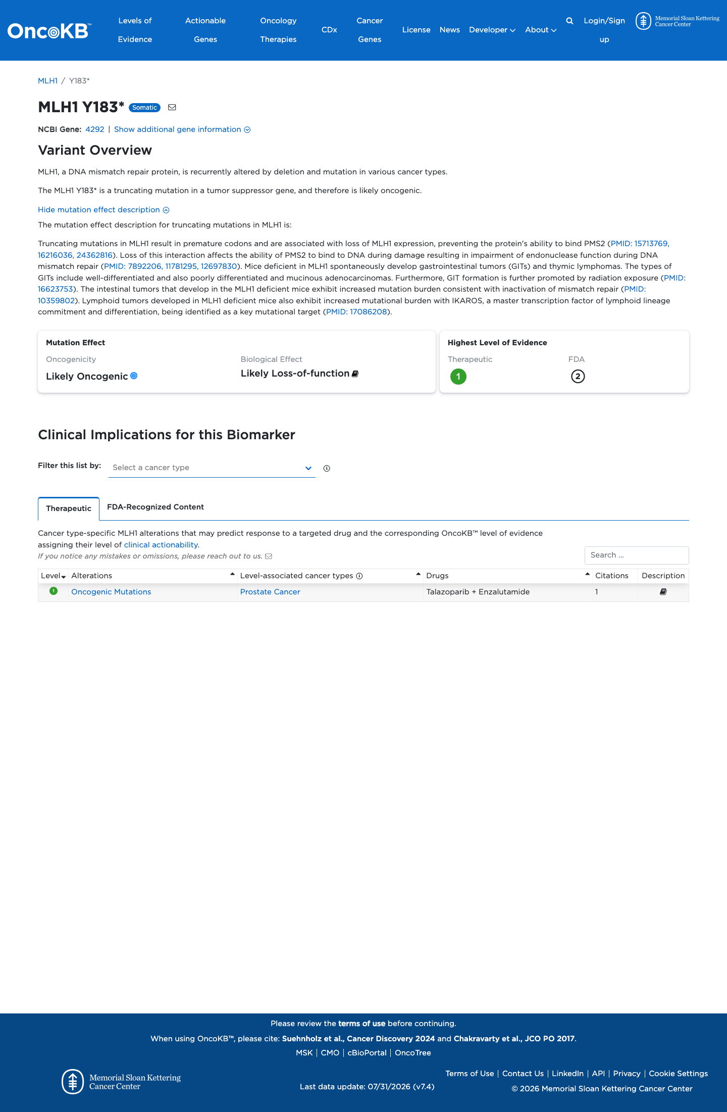 Functional / OncoKB screenshot