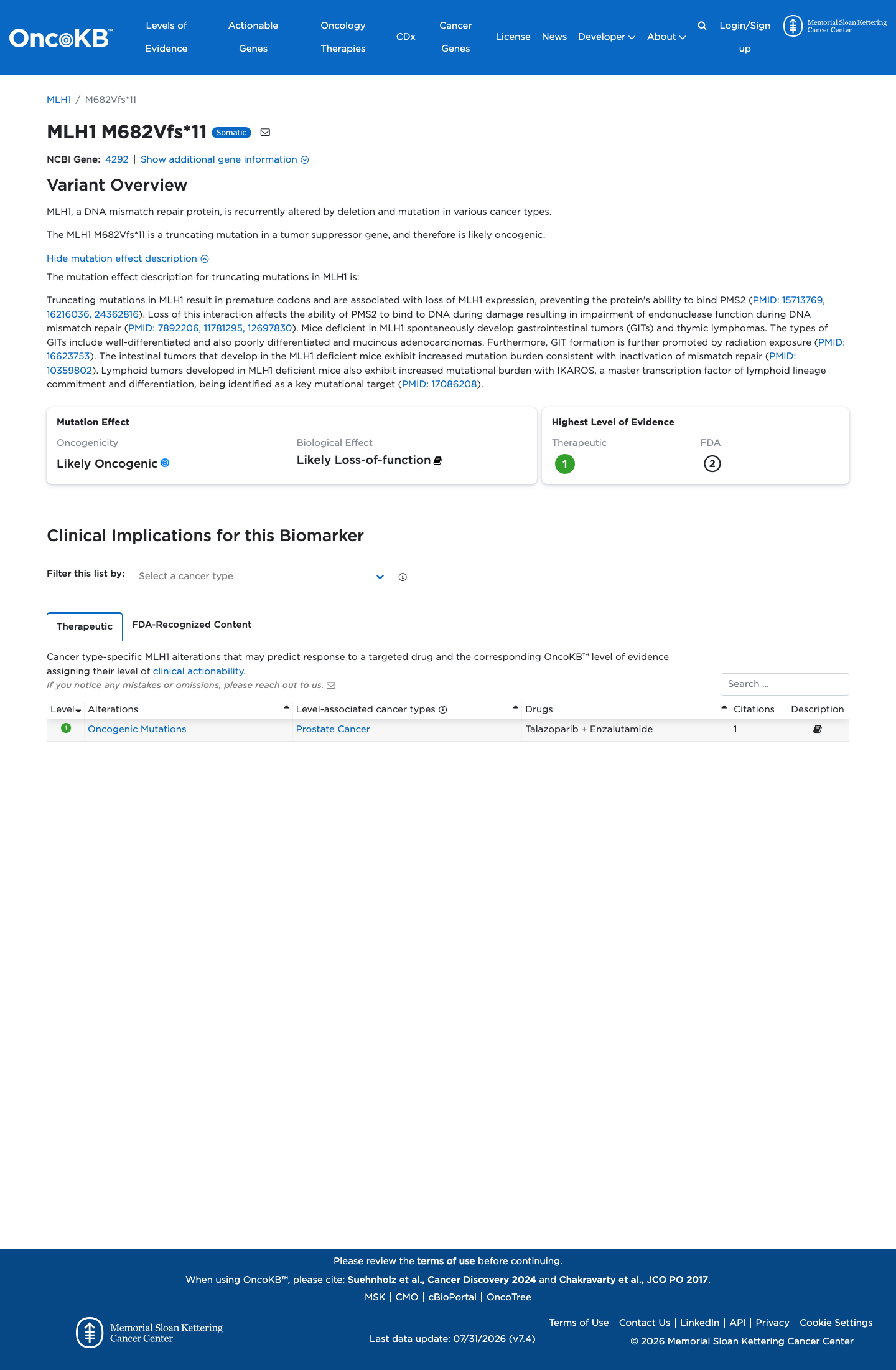 Functional / OncoKB screenshot
