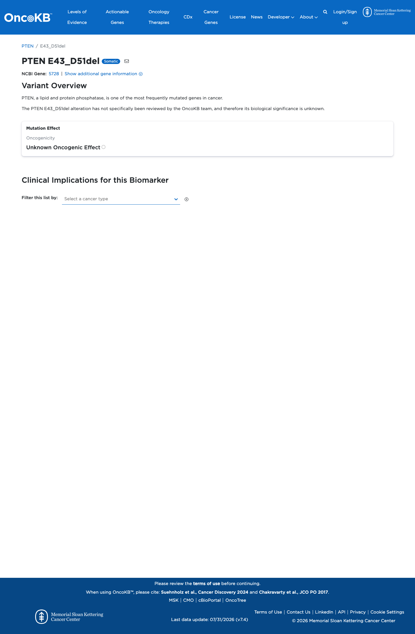 Functional / OncoKB screenshot