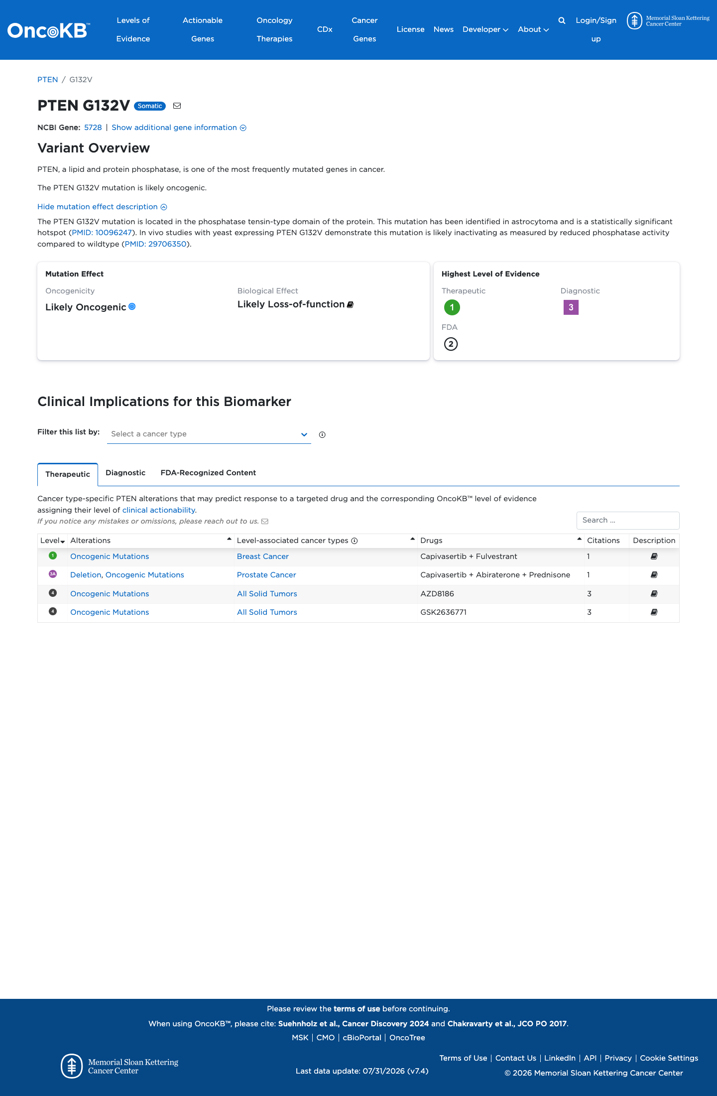 Functional / OncoKB screenshot