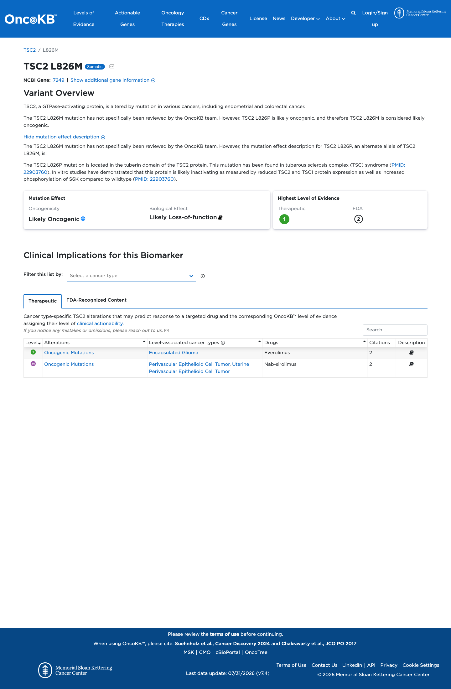 Functional / OncoKB screenshot