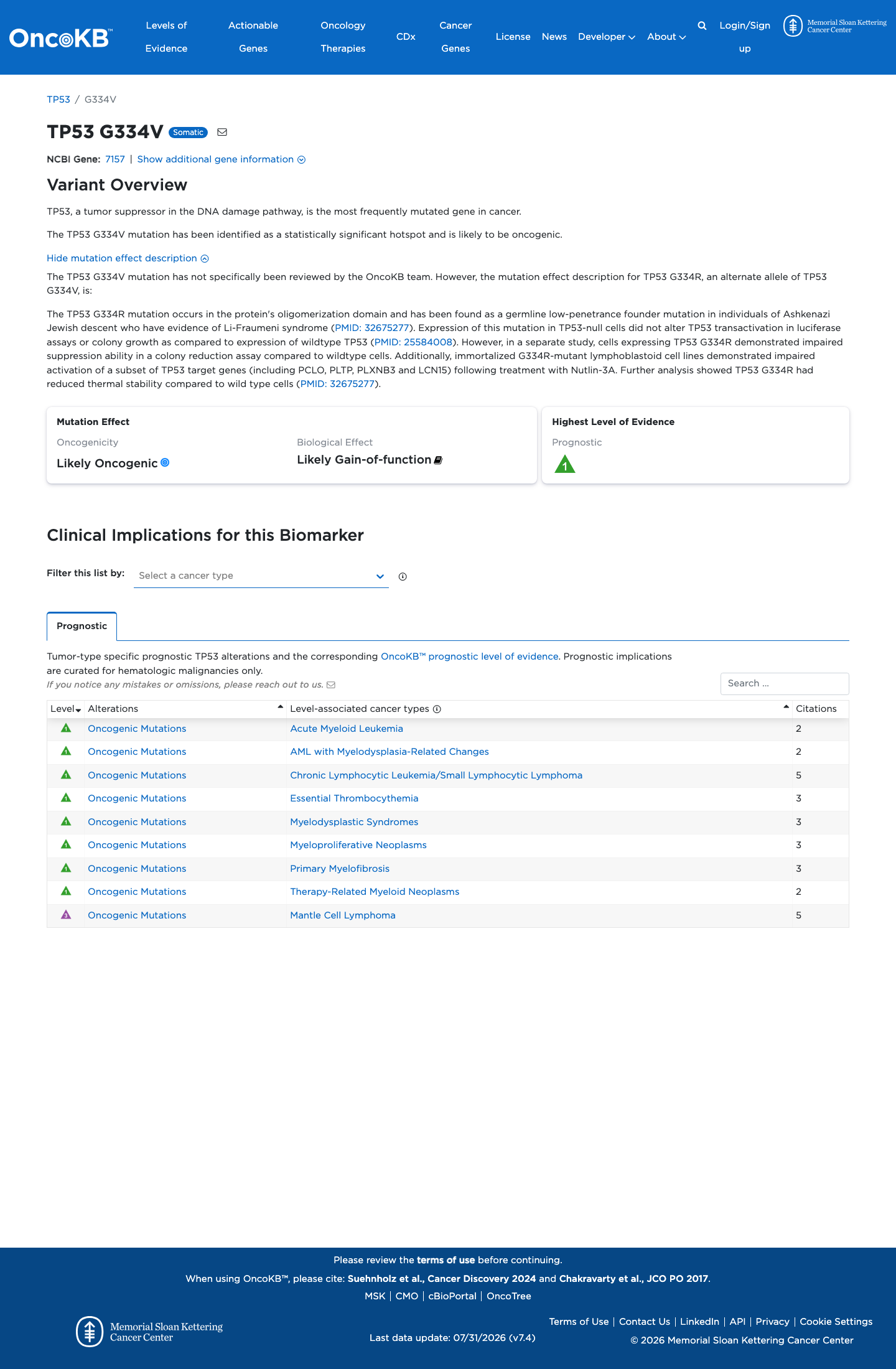 Functional / OncoKB screenshot