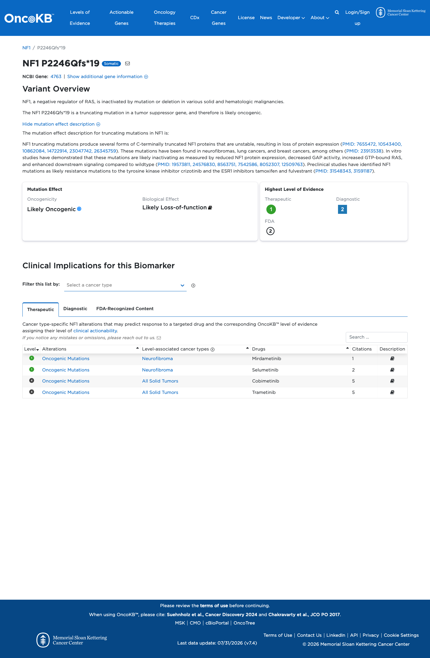 Functional / OncoKB screenshot