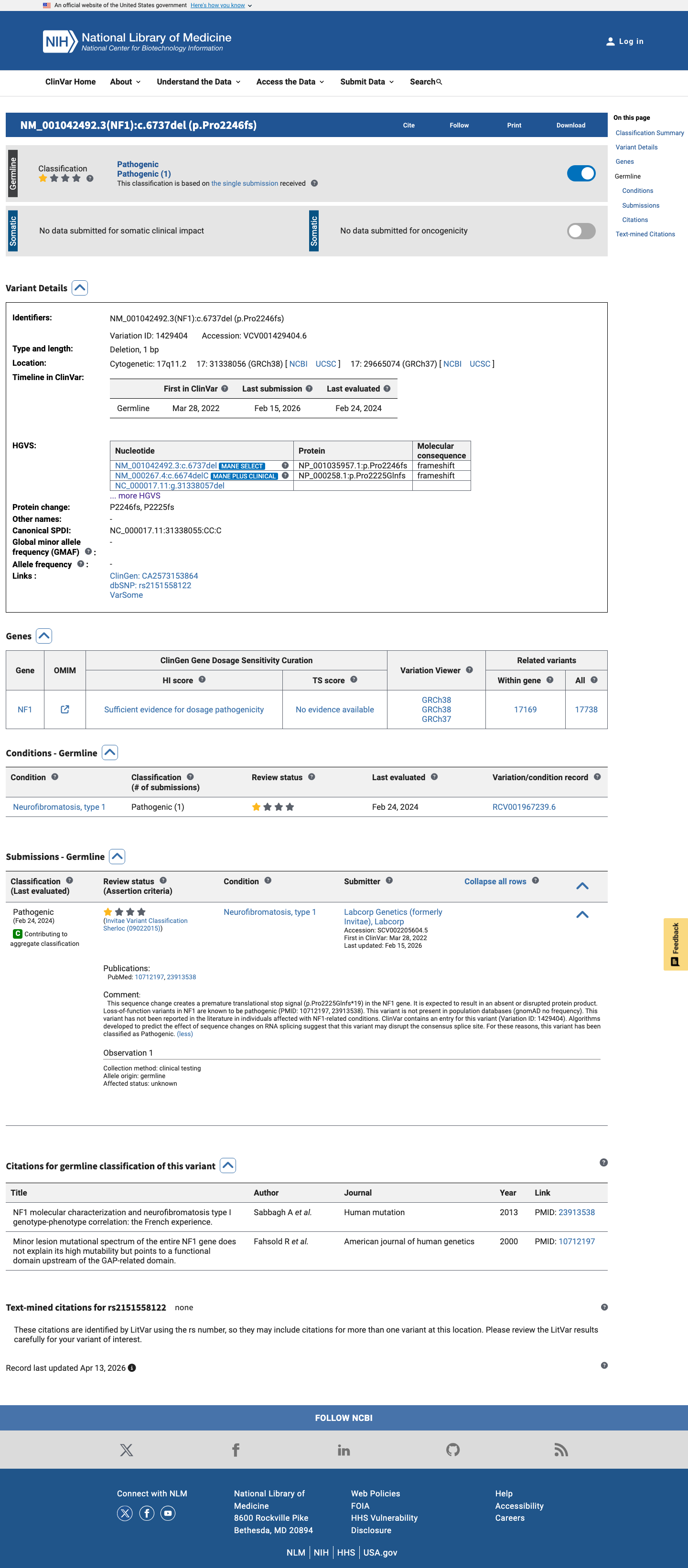 ClinVar screenshot