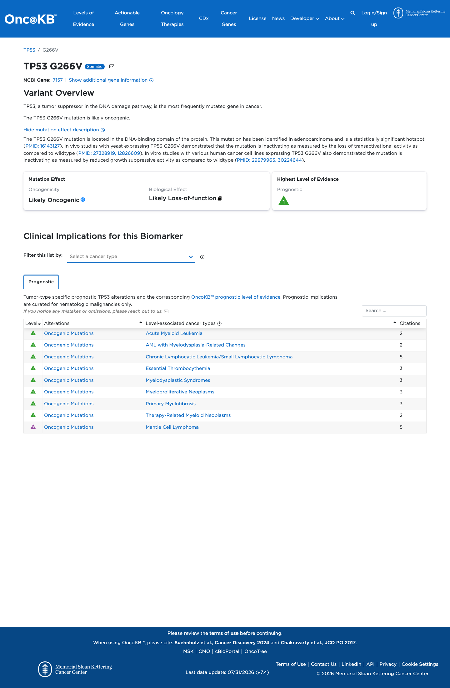 Functional / OncoKB screenshot