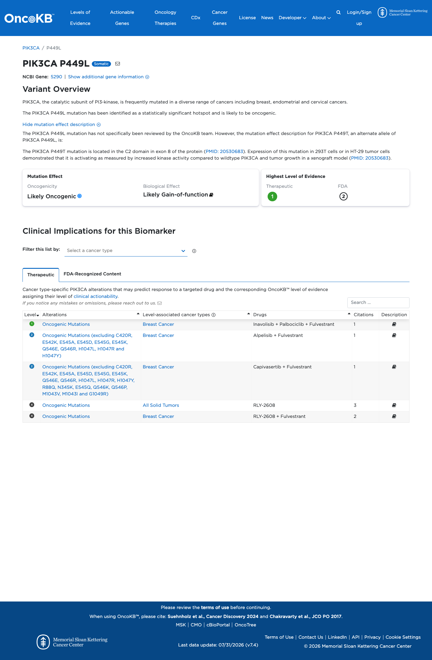 Functional / OncoKB screenshot