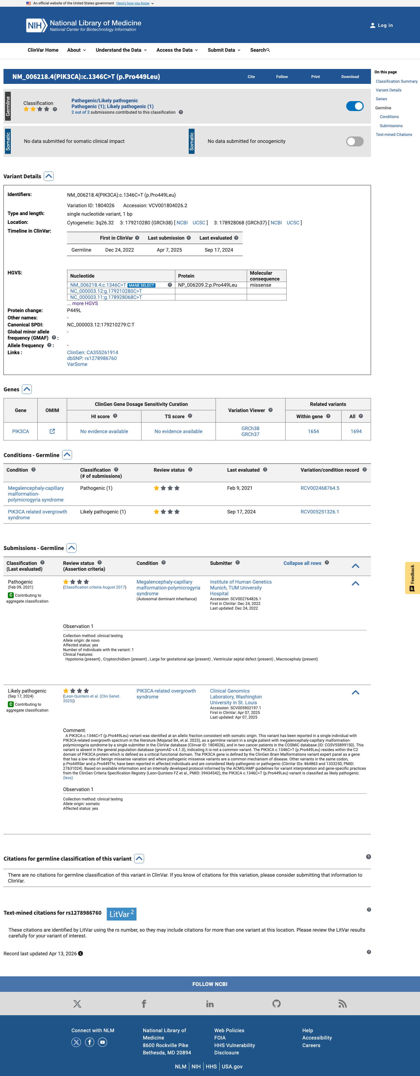 ClinVar screenshot