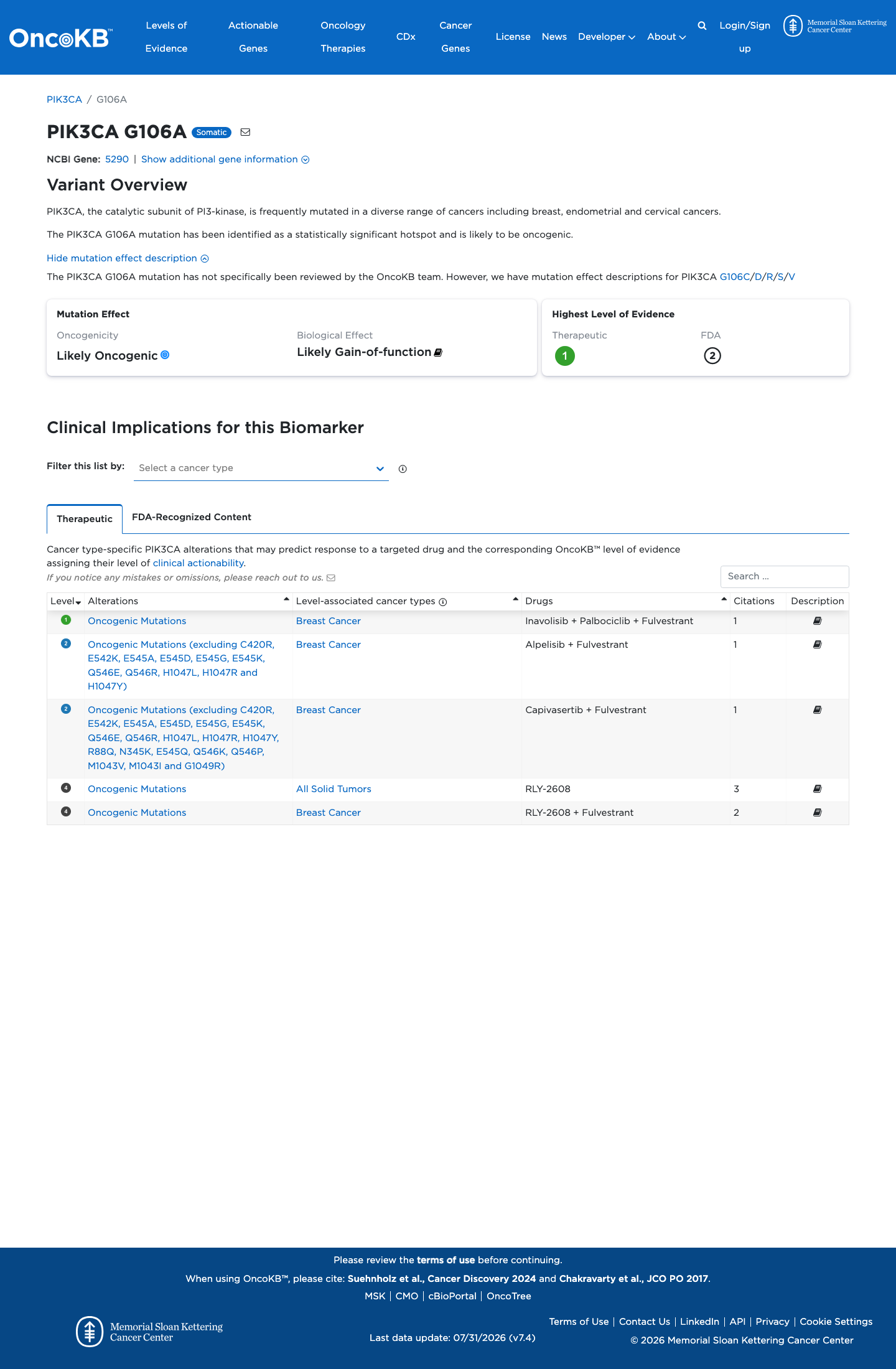 Functional / OncoKB screenshot