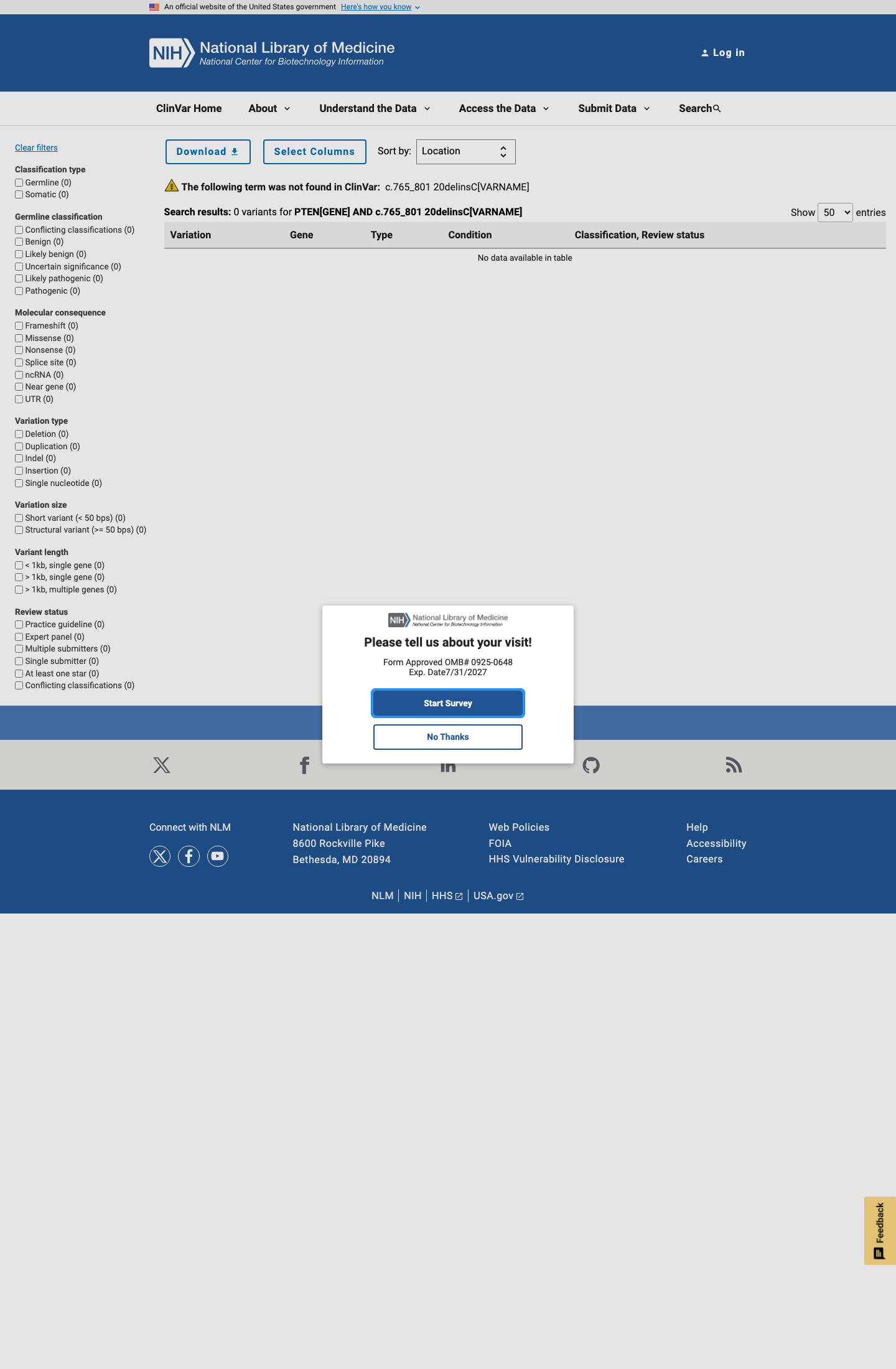 ClinVar screenshot
