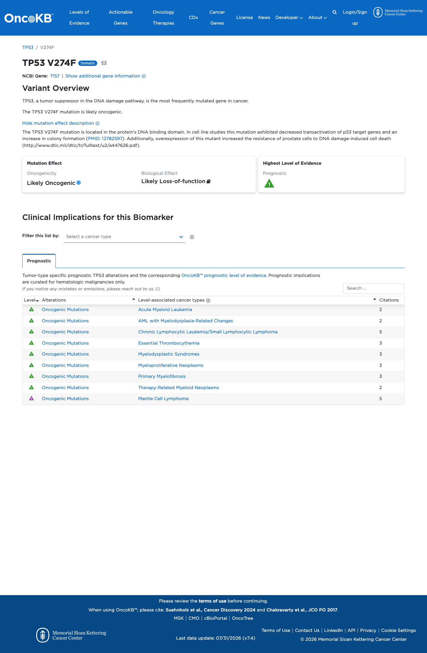 Functional / OncoKB screenshot