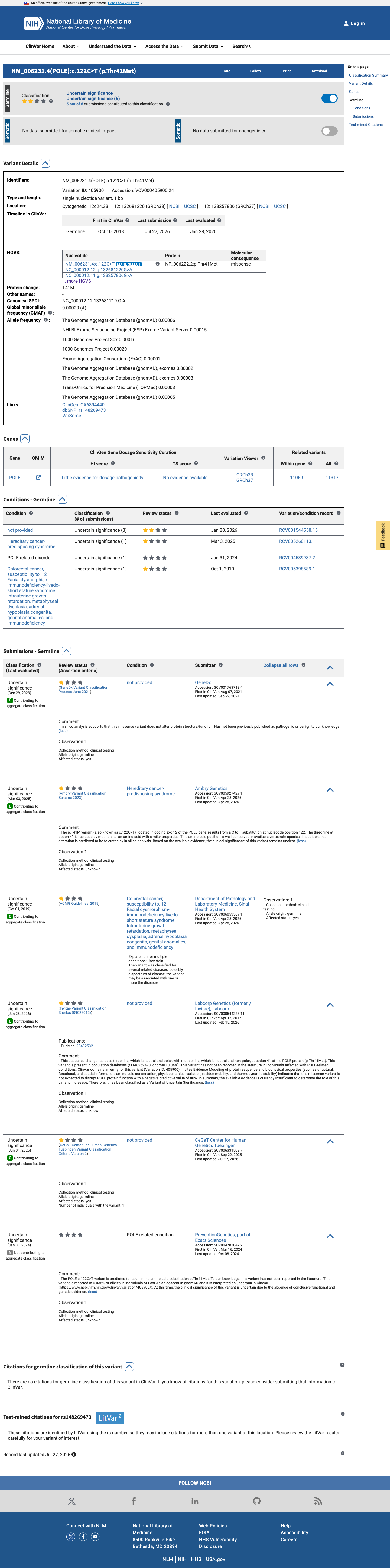 ClinVar screenshot