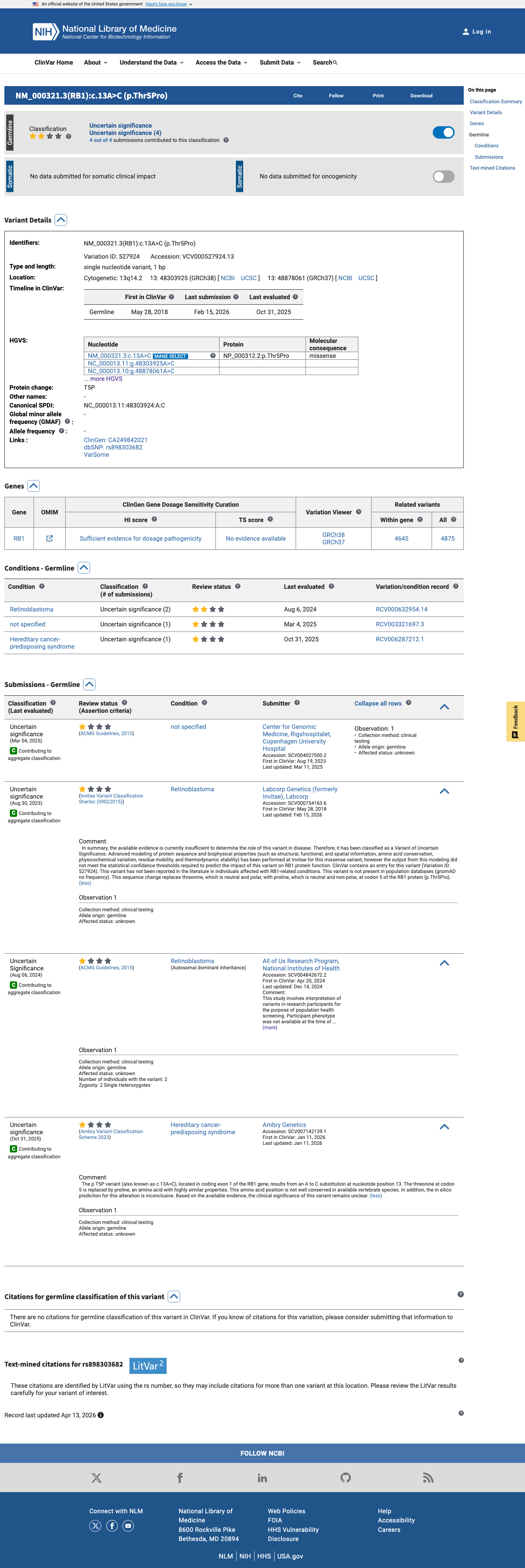 ClinVar screenshot