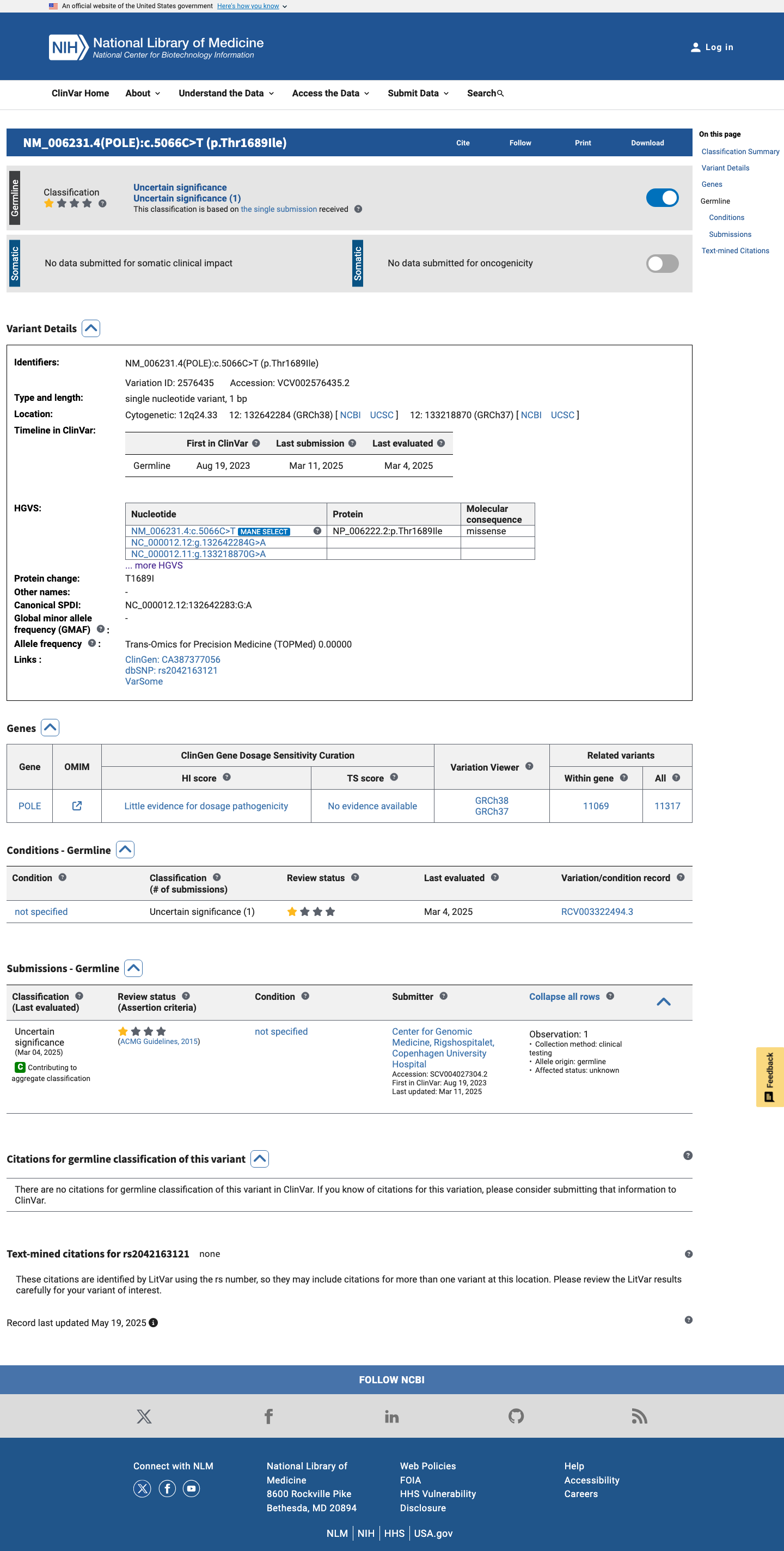 ClinVar screenshot