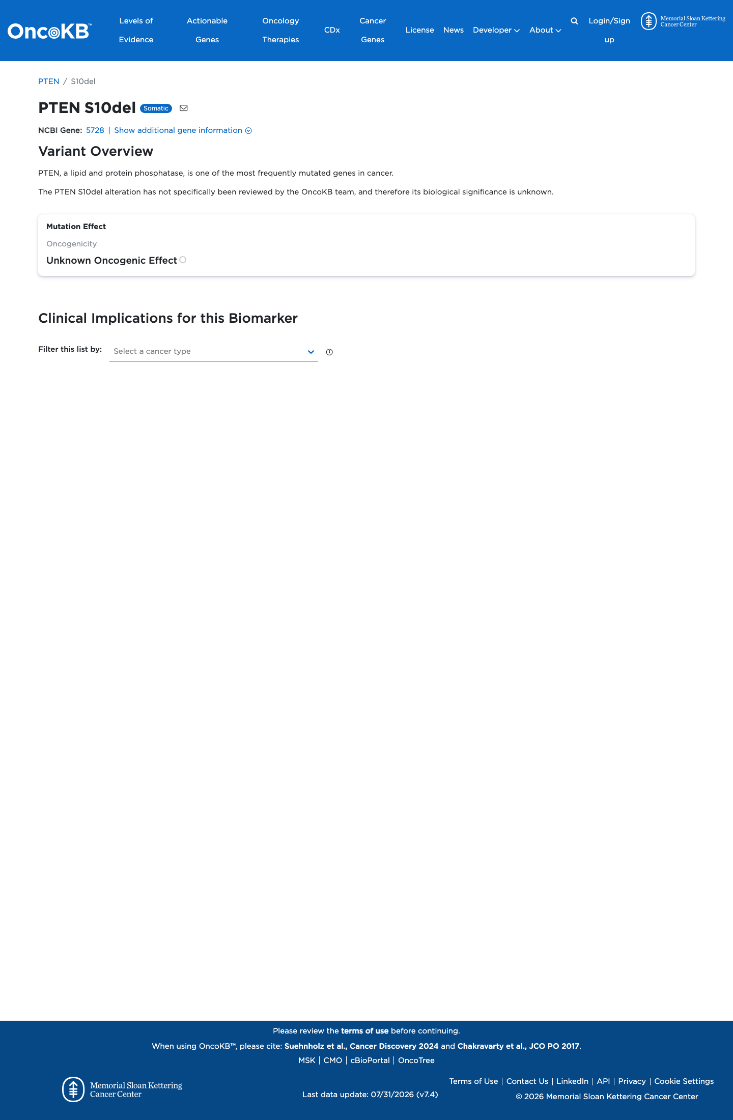 Functional / OncoKB screenshot
