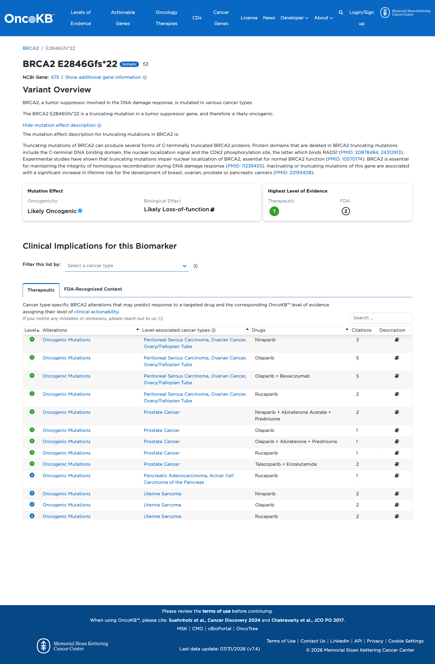 Functional / OncoKB screenshot