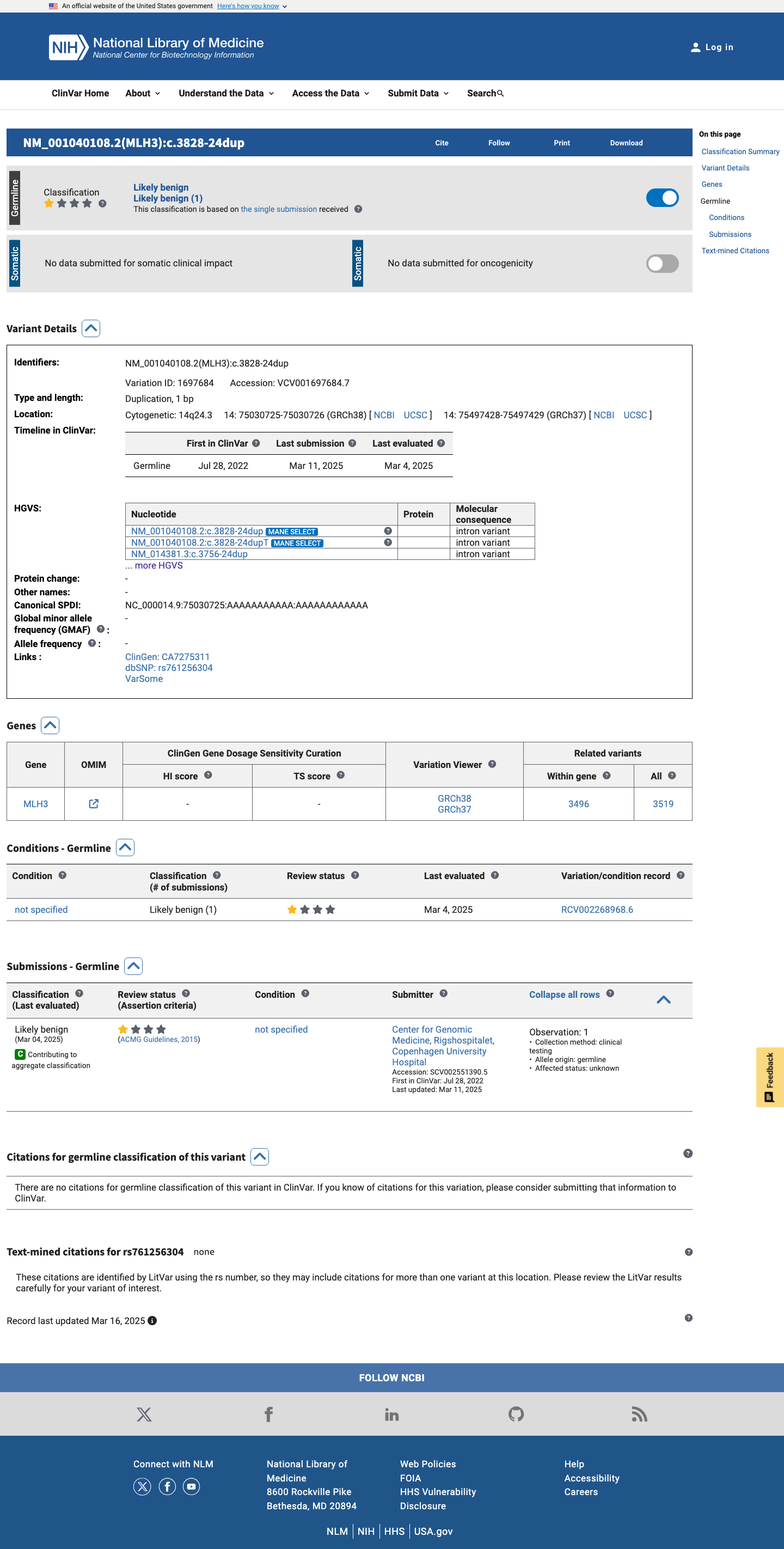 ClinVar screenshot