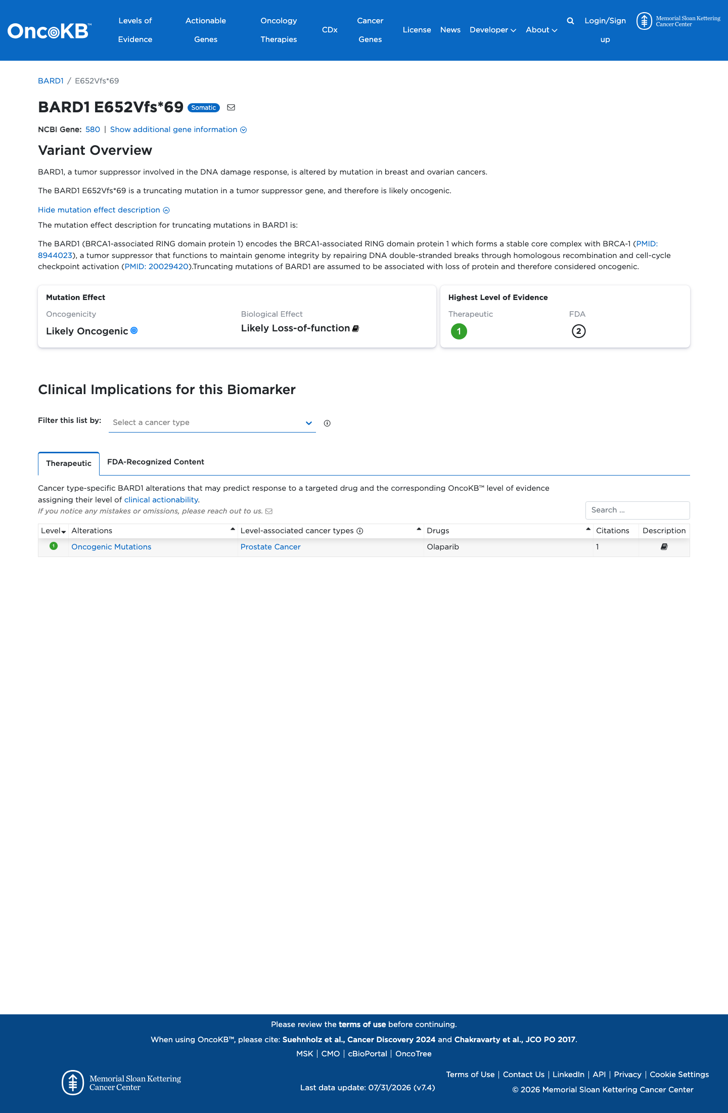Functional / OncoKB screenshot