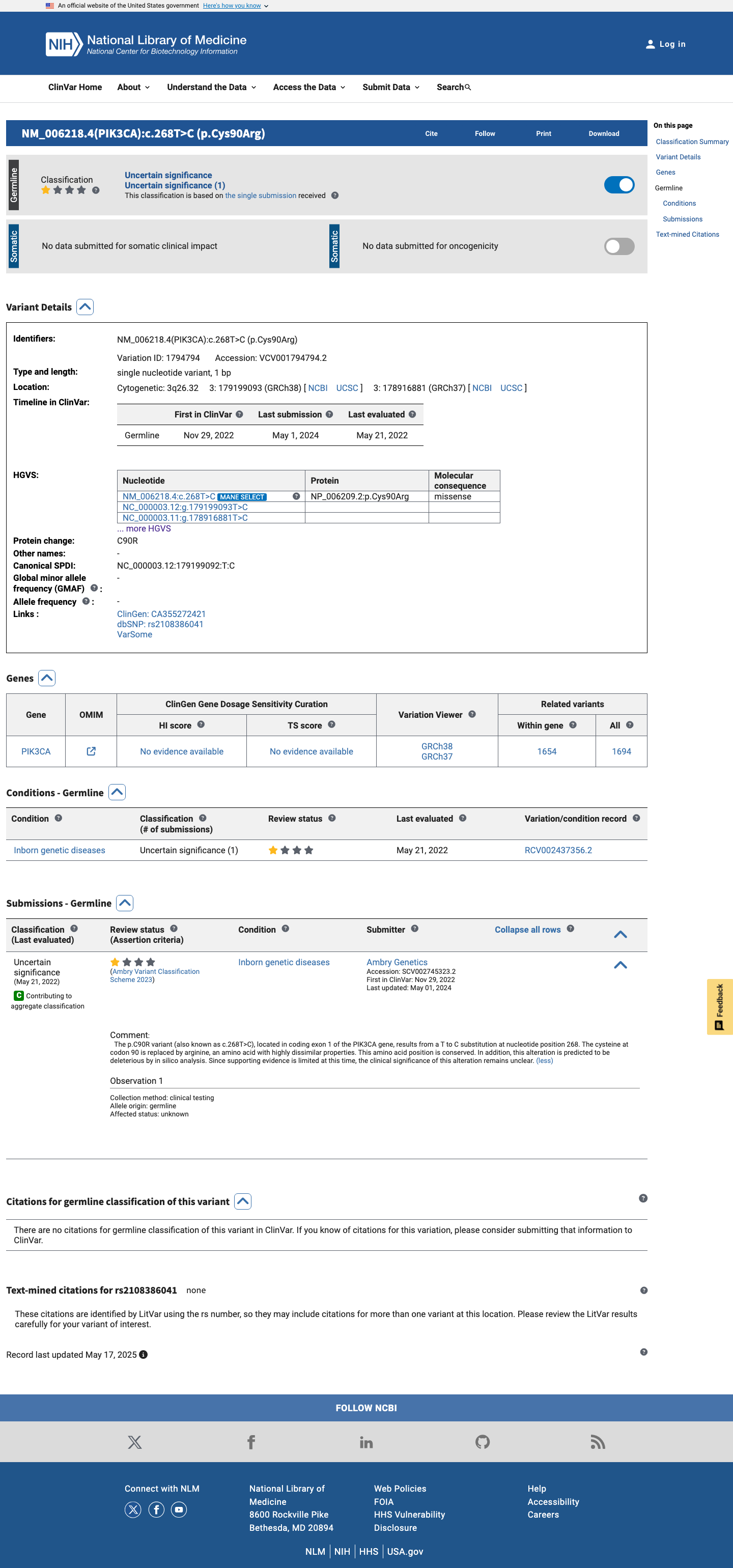 ClinVar screenshot