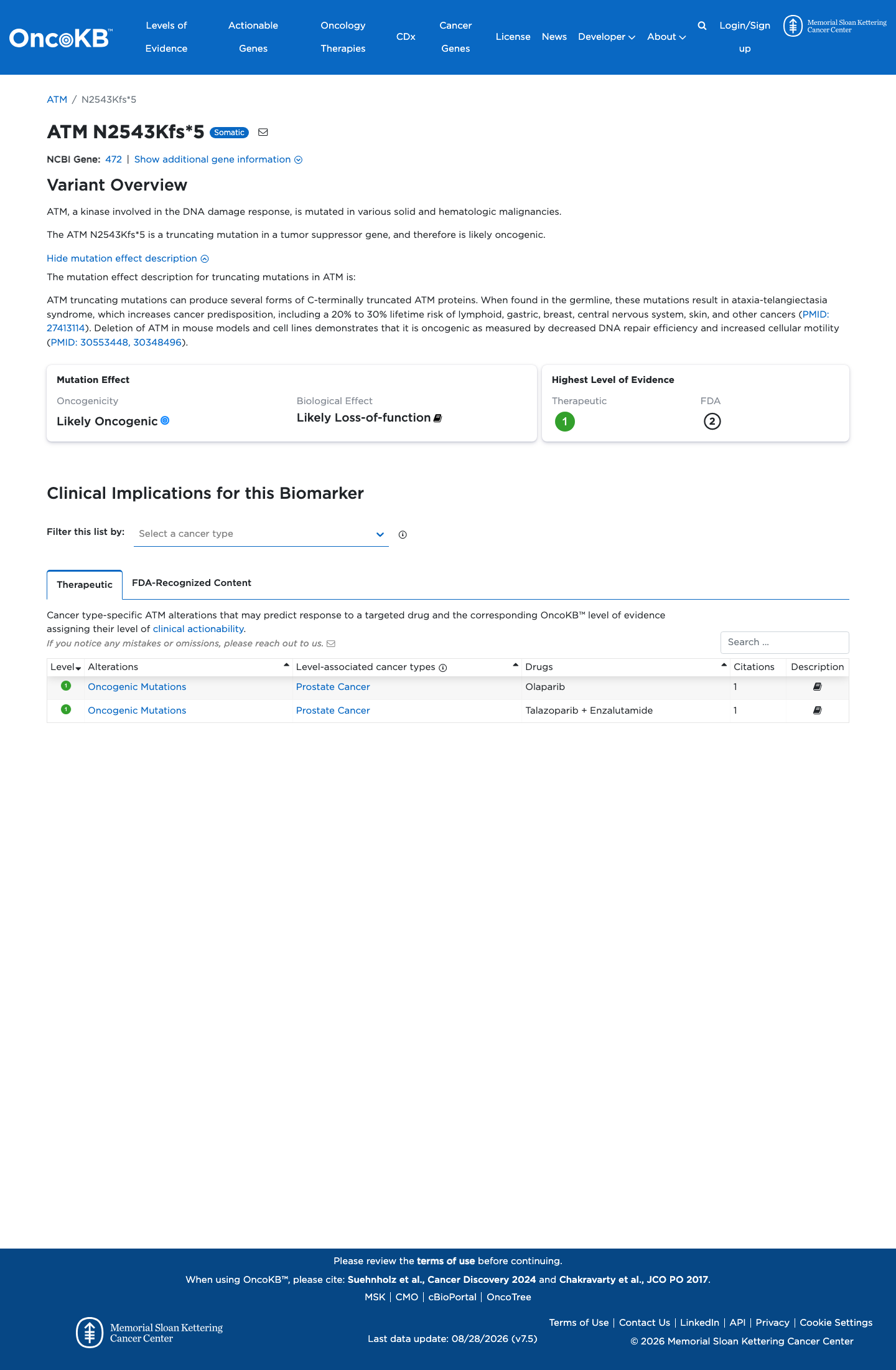 Functional / OncoKB screenshot