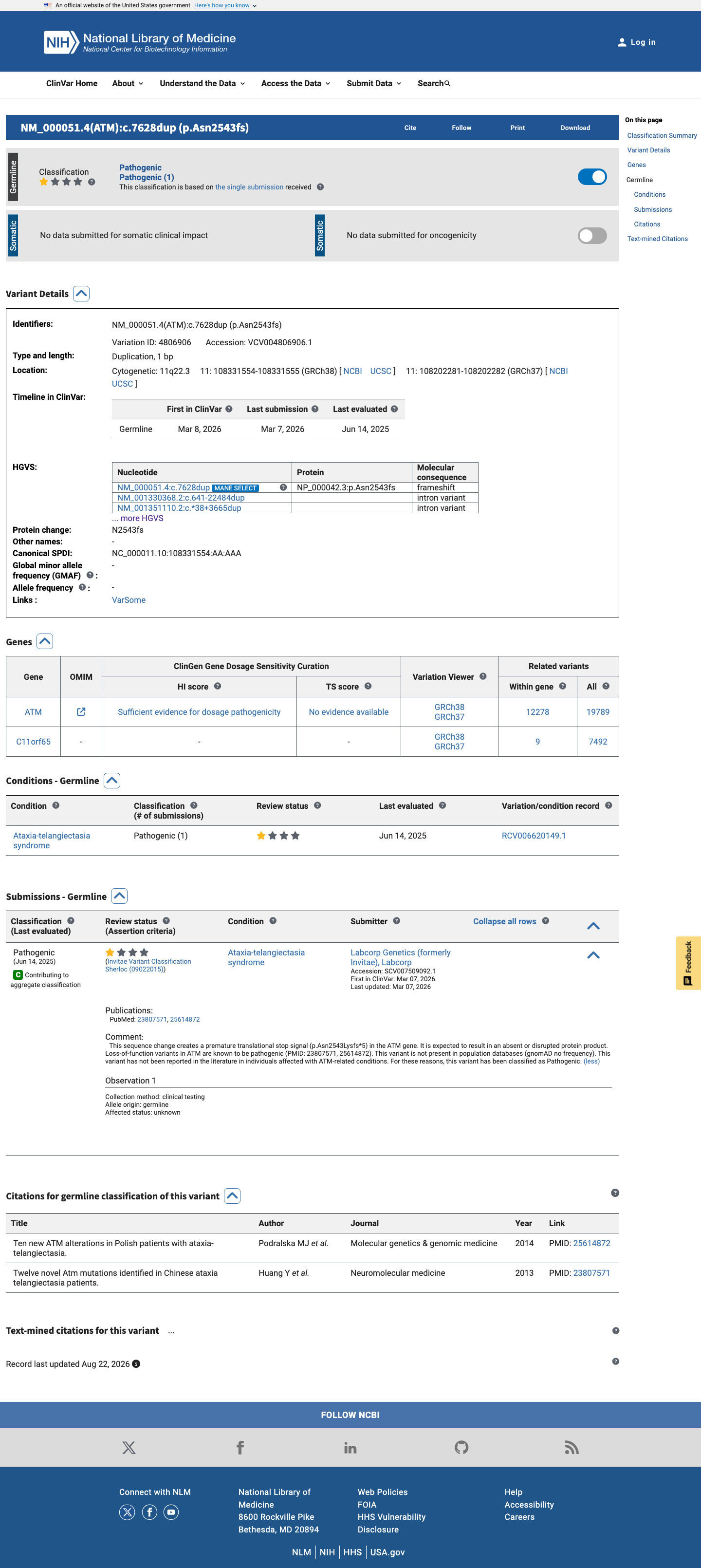 ClinVar screenshot