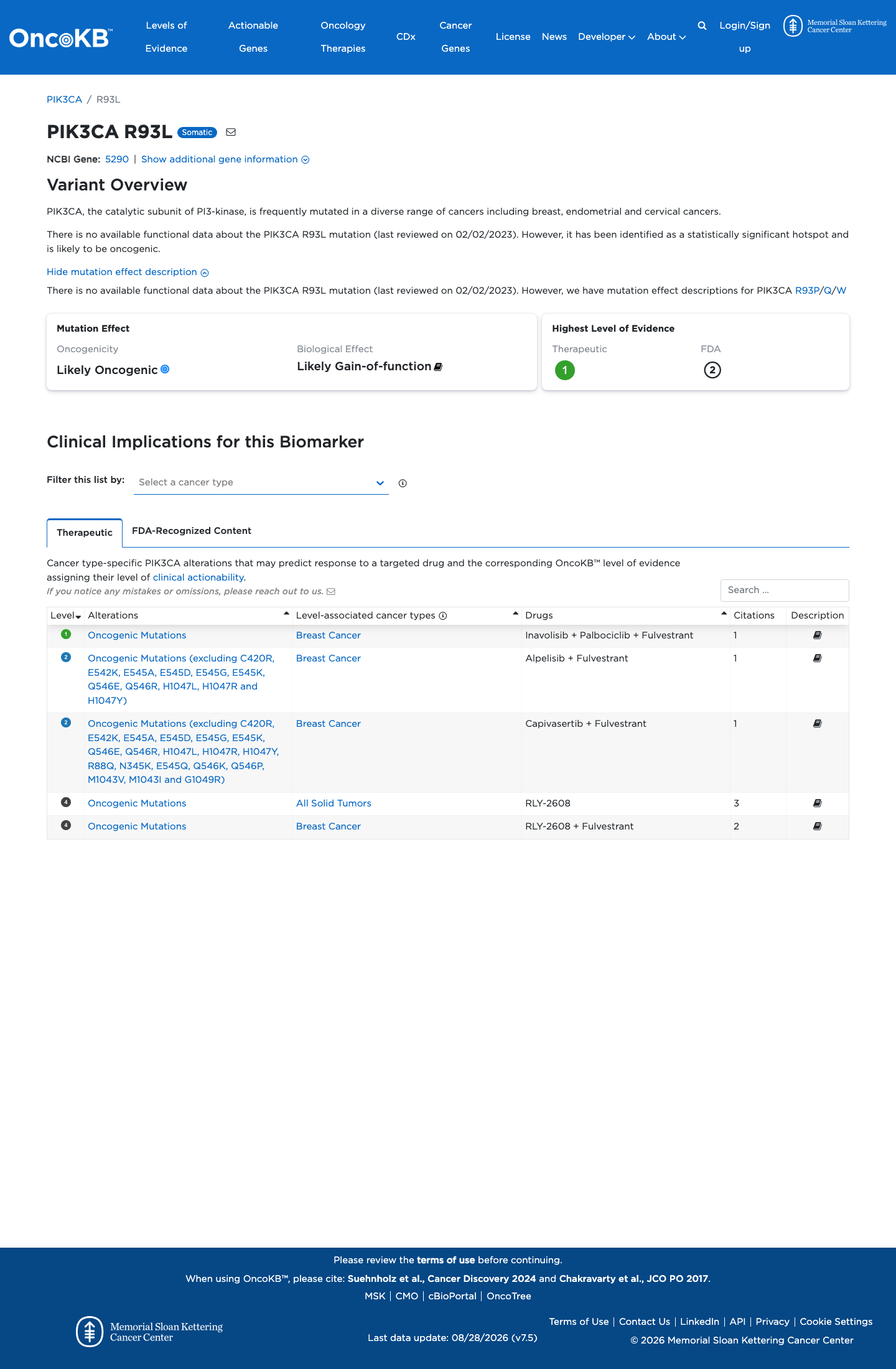 Functional / OncoKB screenshot