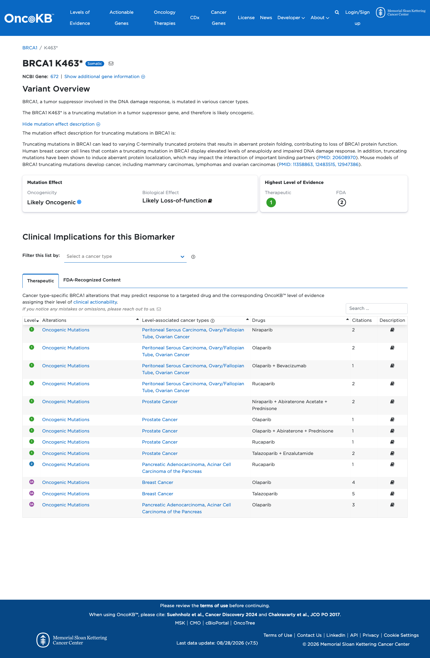 Functional / OncoKB screenshot