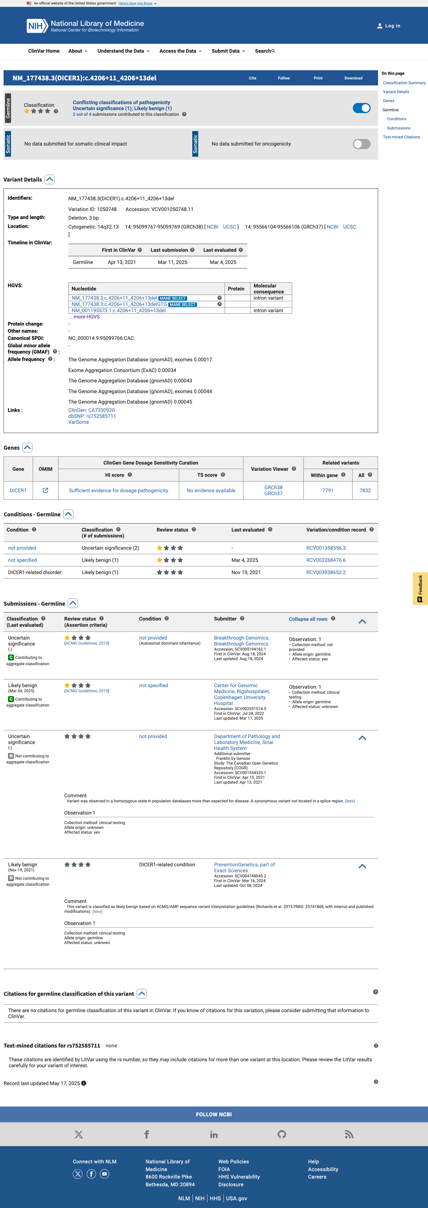ClinVar screenshot