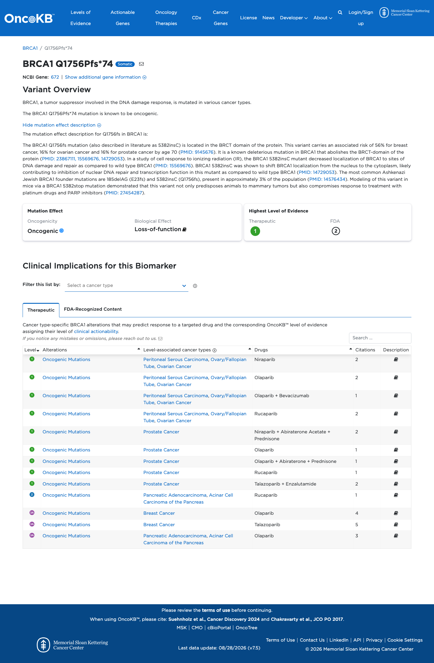 Functional / OncoKB screenshot