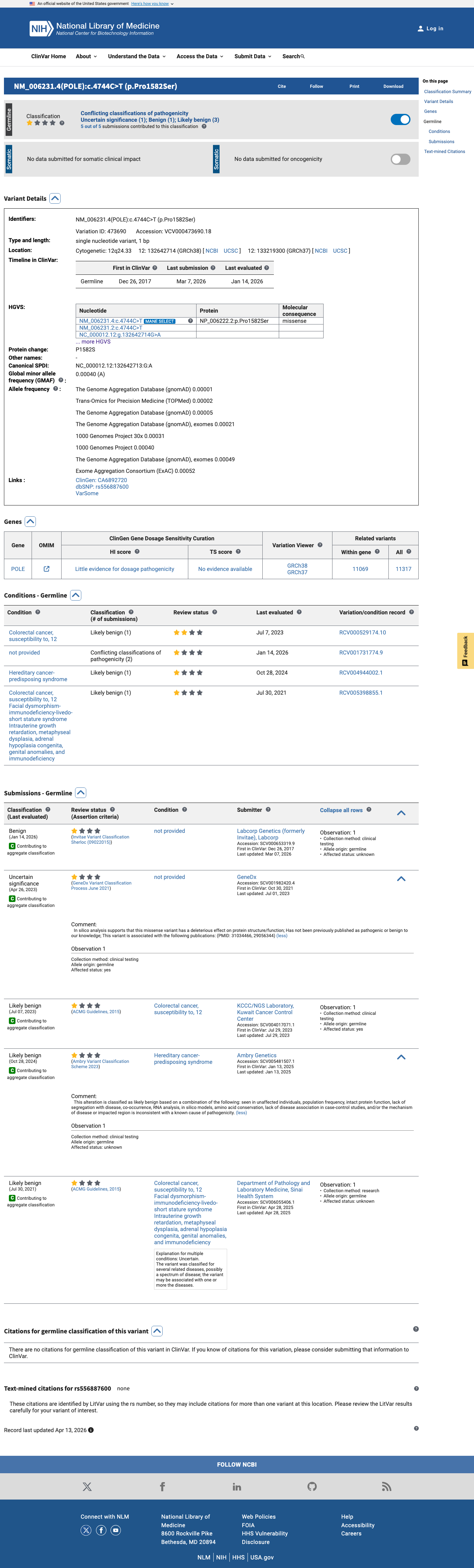ClinVar screenshot