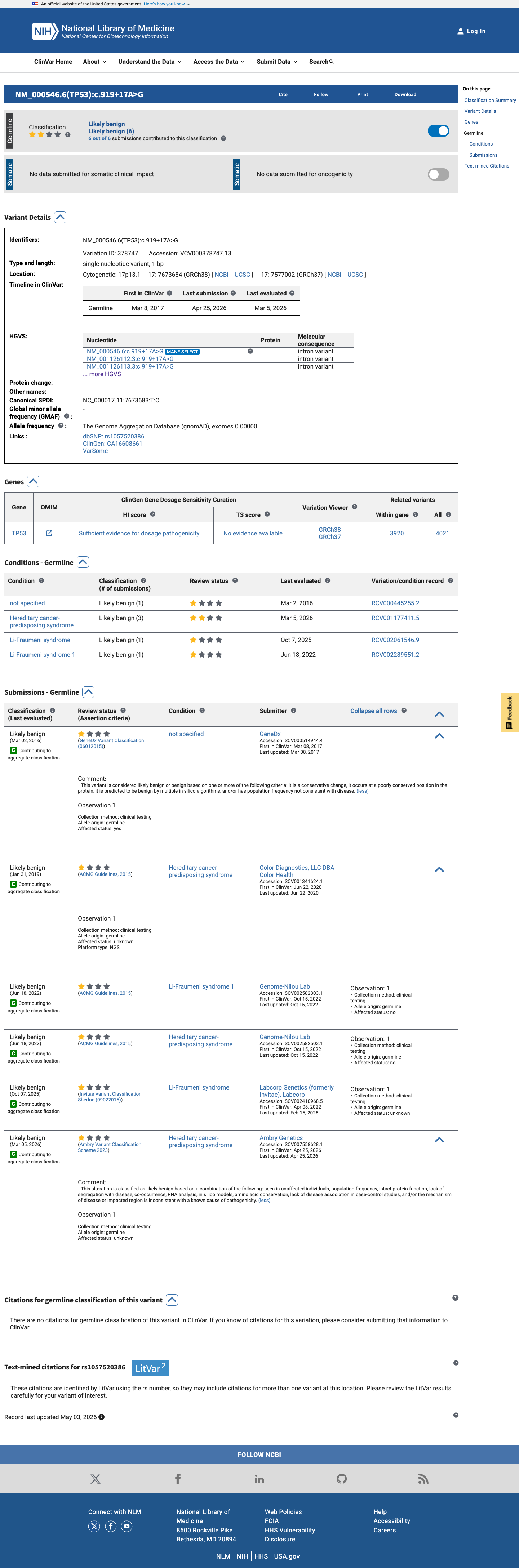 ClinVar screenshot