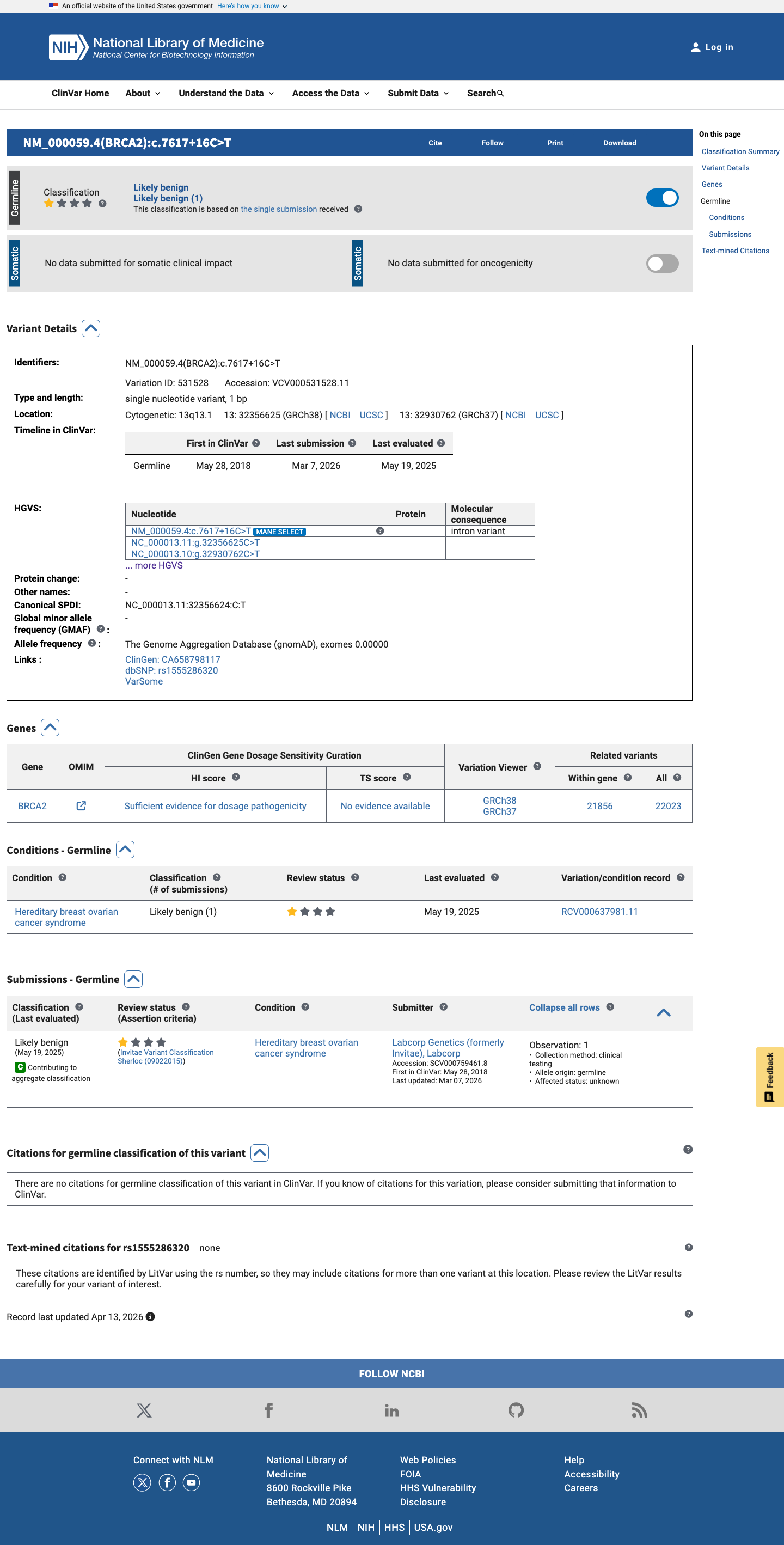 ClinVar screenshot