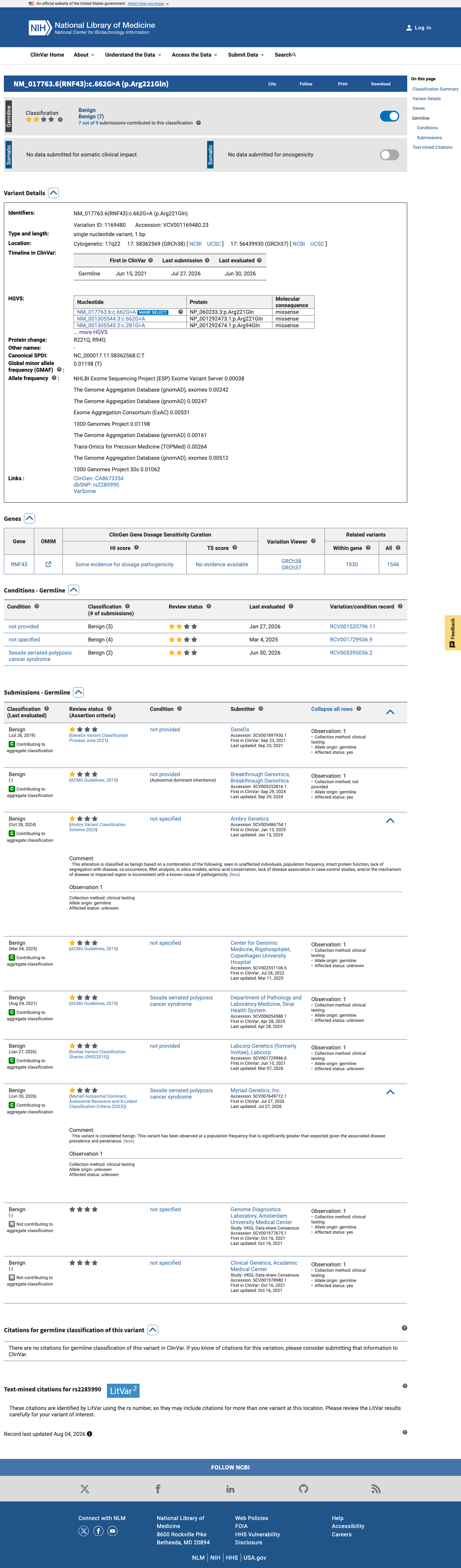 ClinVar screenshot