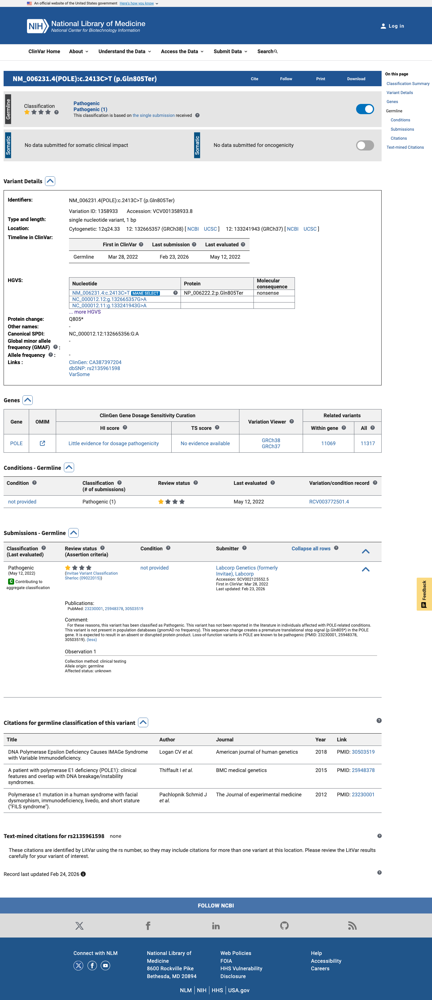 ClinVar screenshot