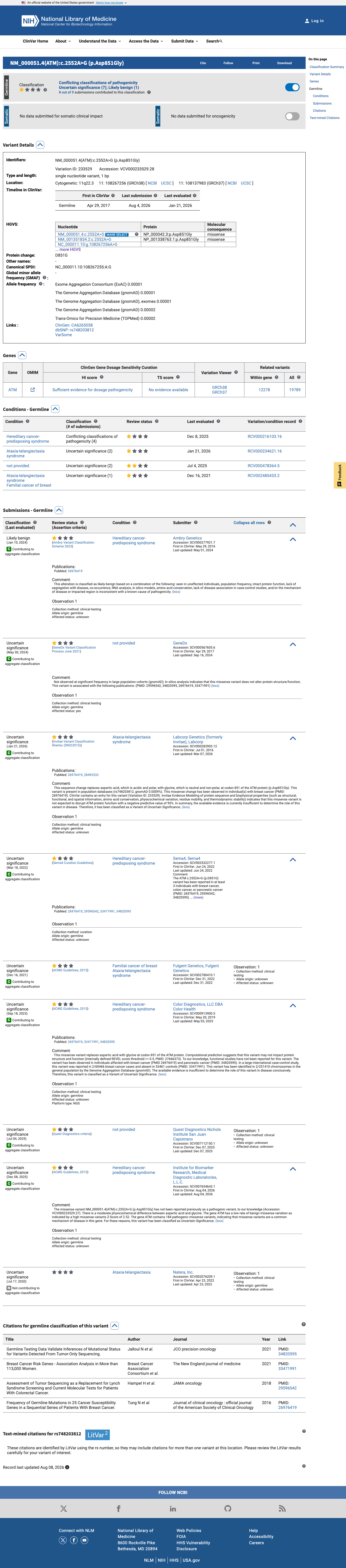 ClinVar screenshot