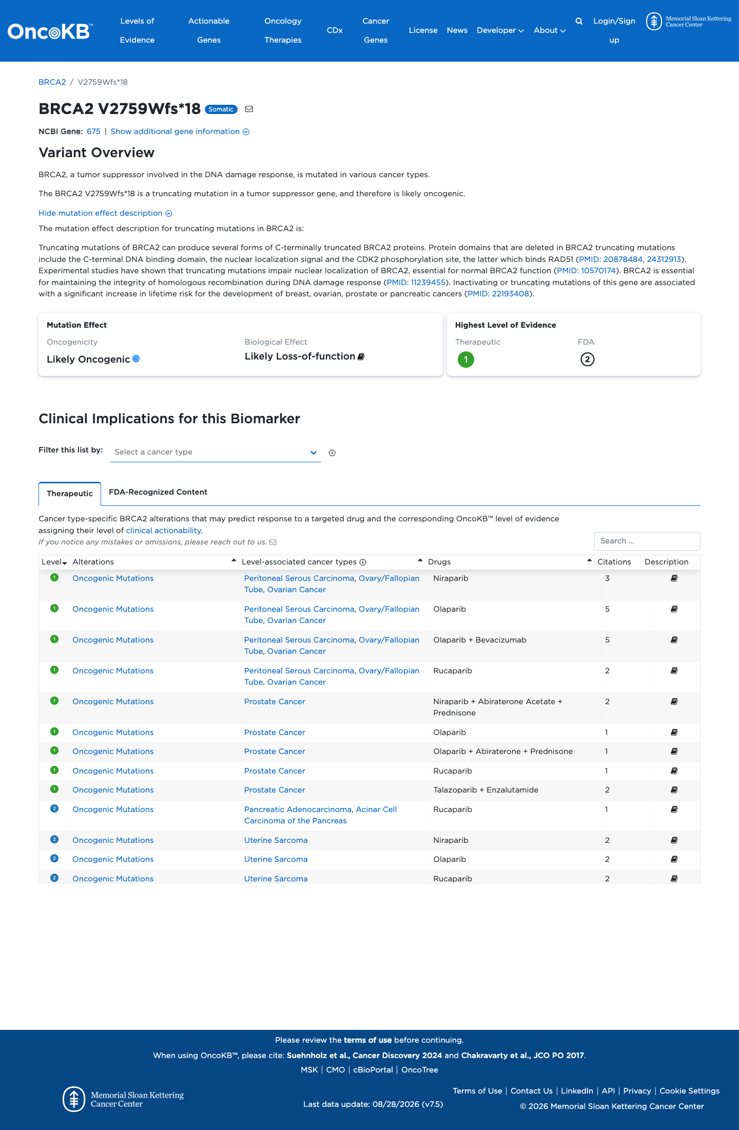 Functional / OncoKB screenshot
