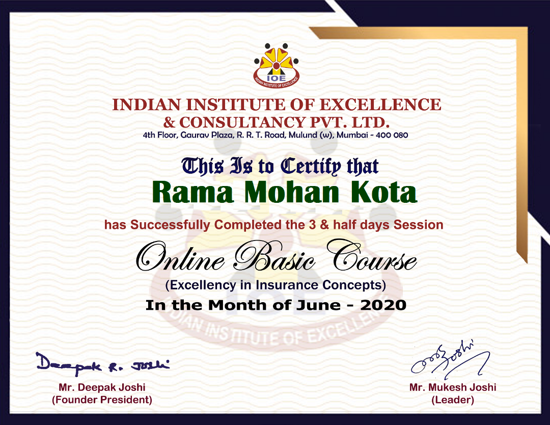 Basic Course - Certificate of Excellance