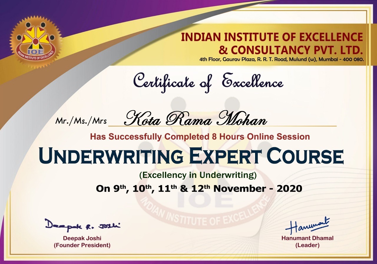 Underwriting Expert Certificate