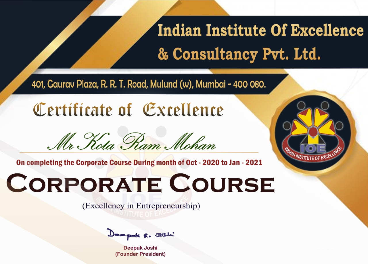 Corporate Course - Certificate of Excellence