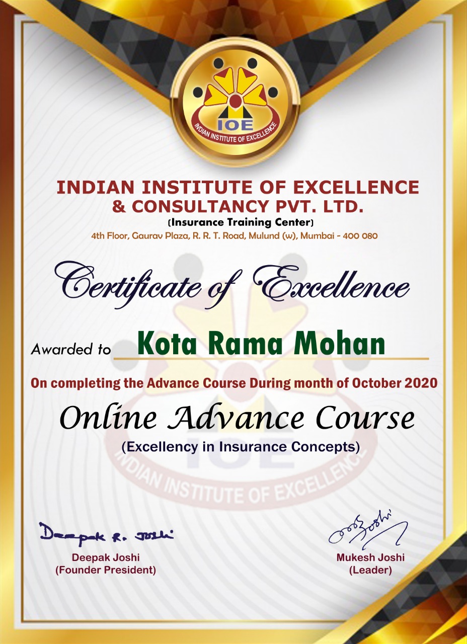 Advance Course - Certificate of Excellence